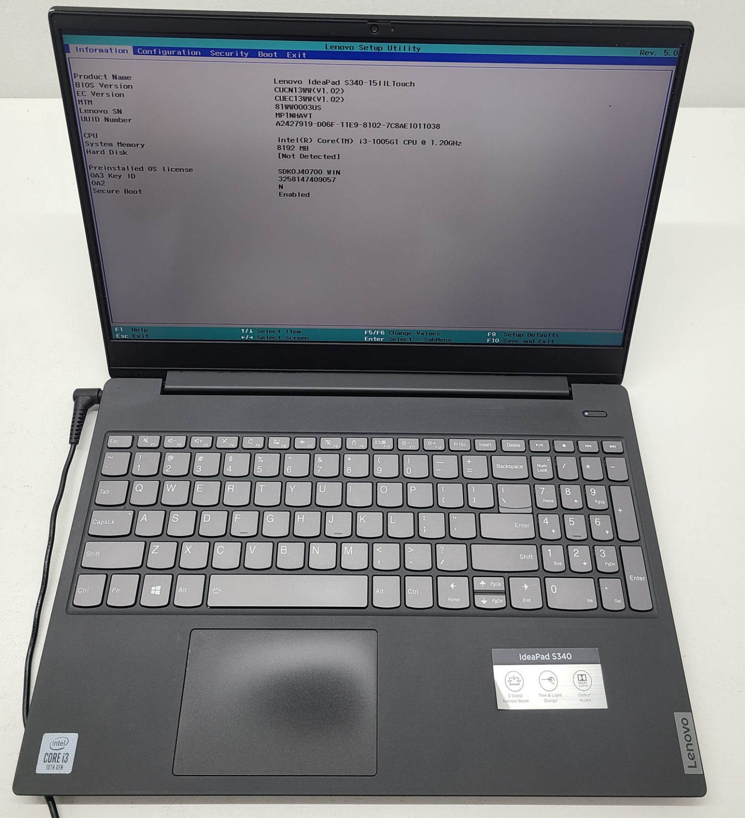 LENOVO IdeaPad S340-15IIL Touch Laptop Intel i3-1005G1 8GB RAM NO HD/OS (FL)