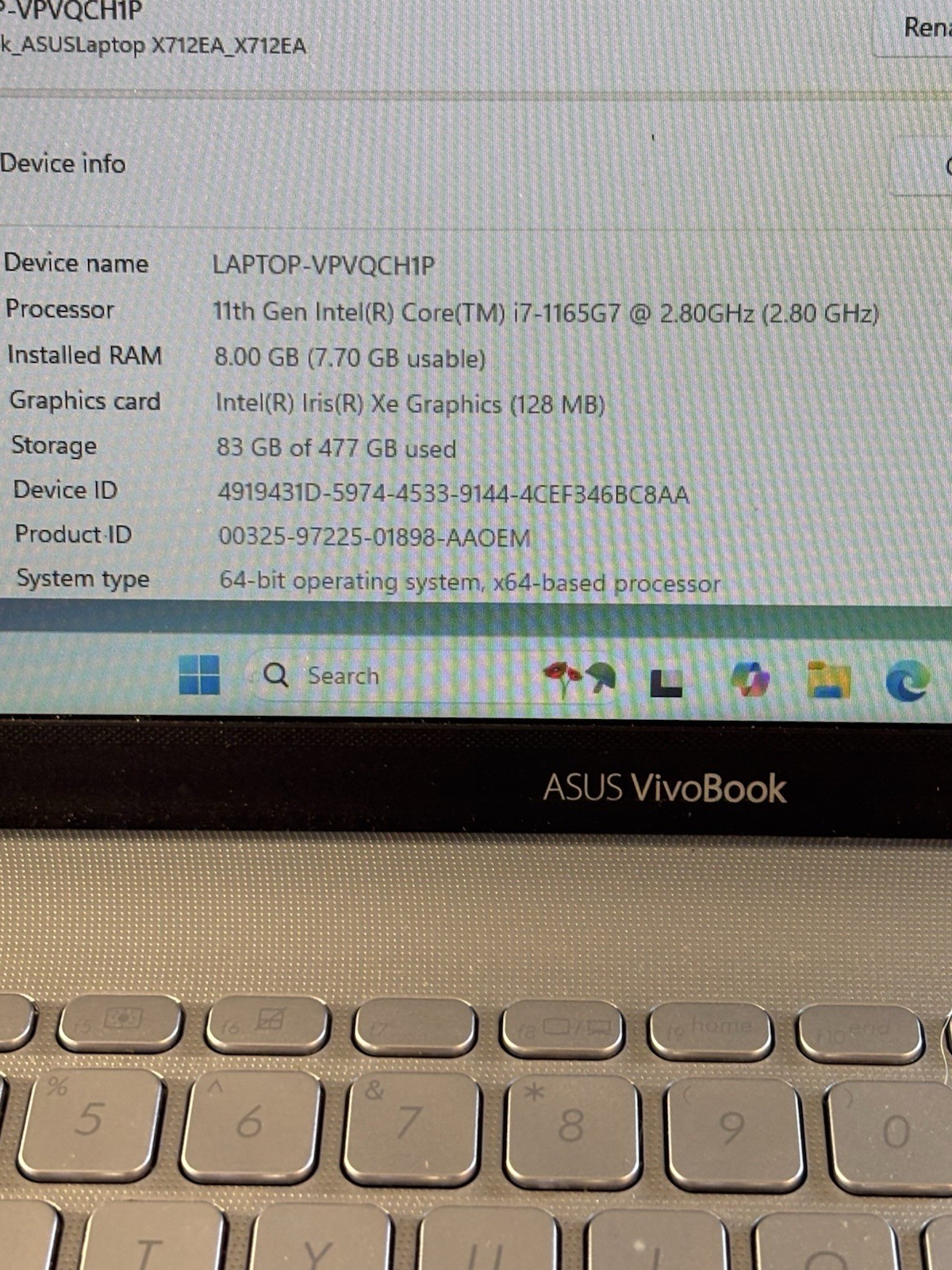 ASUS VivoBook X712A 17.3″ Intel Core i7 1165G7 @ 2.80 GHz 512GB SSD. 8GB RAM,