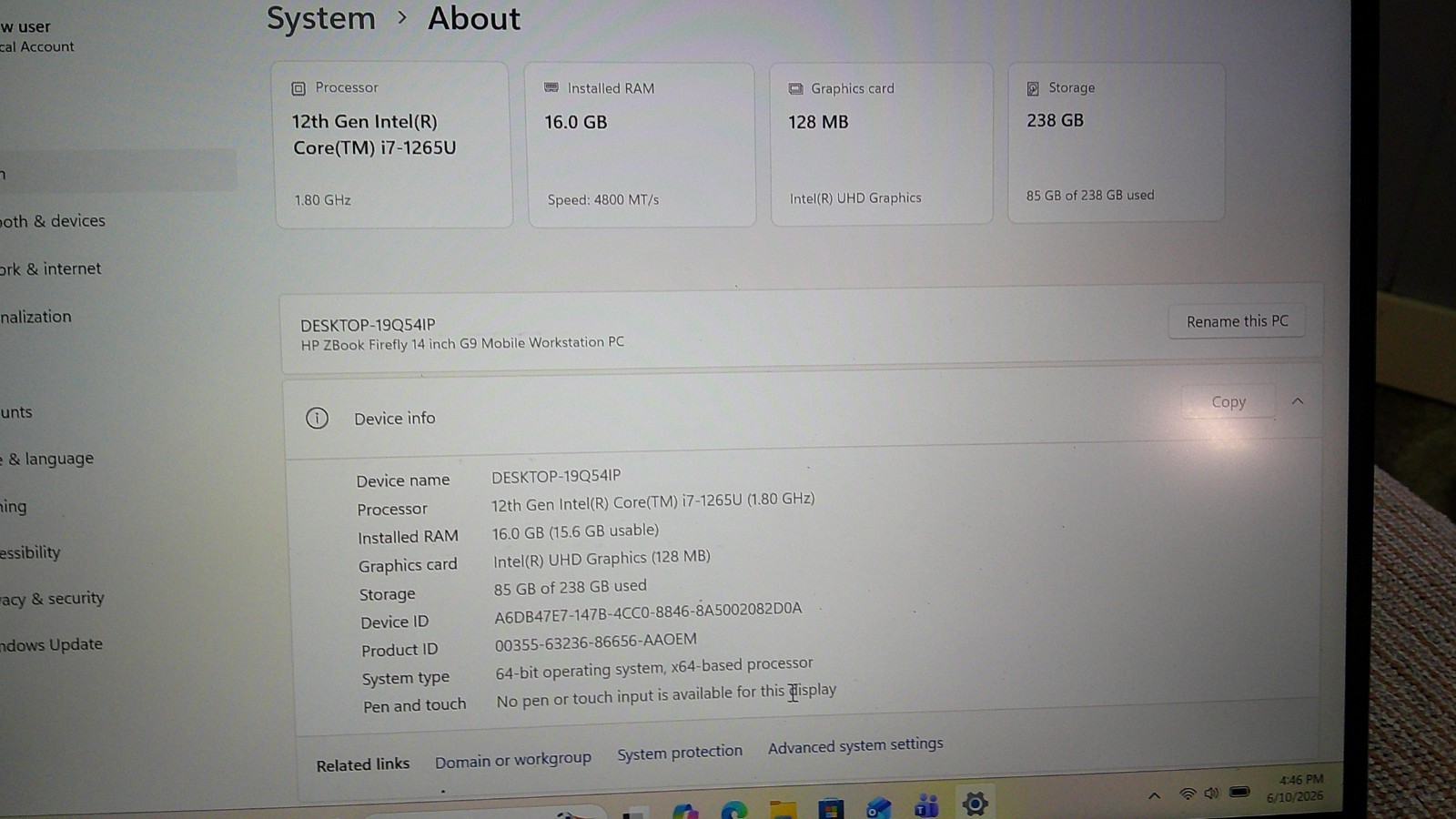 HP ZBook Firefly G9 14″ Laptop i7-1265u 12gen 16 gig ram 256 sshd win 11