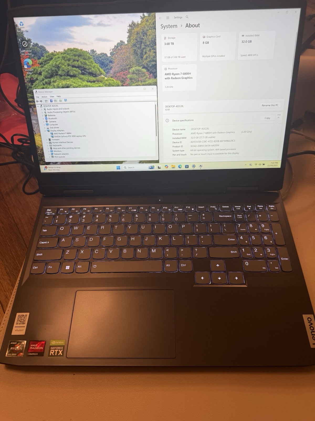 Lenovo IdeaPad Gaming 3 15ARH7 15.6″ 4TB SSD, Ryzen 7 6800H 32gb DDR5 RTX 3050
