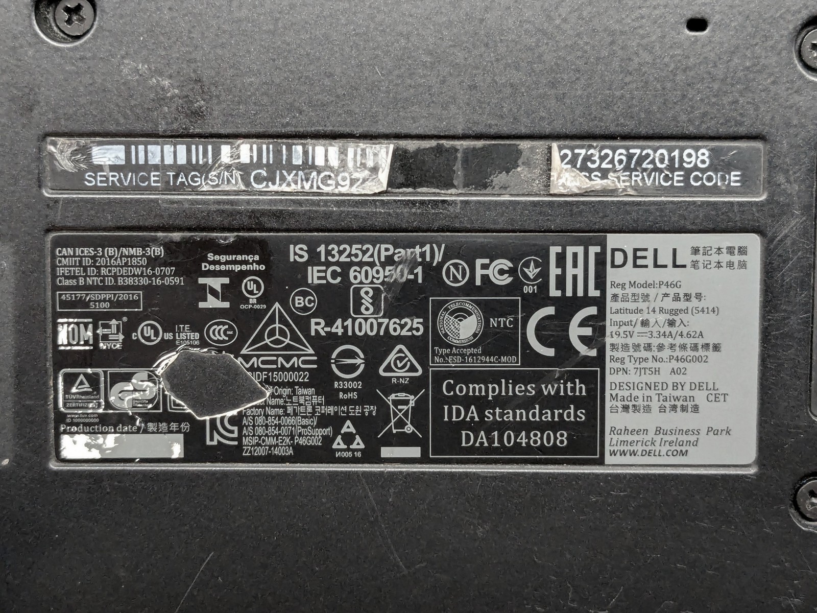 Dell Latitude 5414 Rugged 14″ FHD I5-6300U Webcam Motherboard Palmrest *READ*