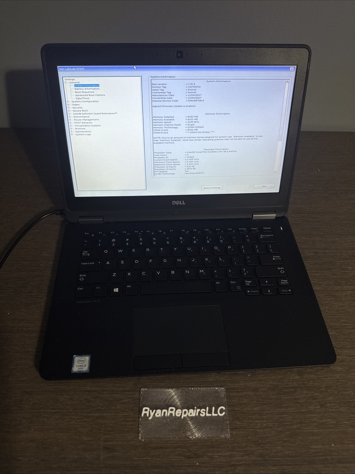 Dell Latitude E7270 i7-6600U 8gb Ram, NO HDD NO BATTERY