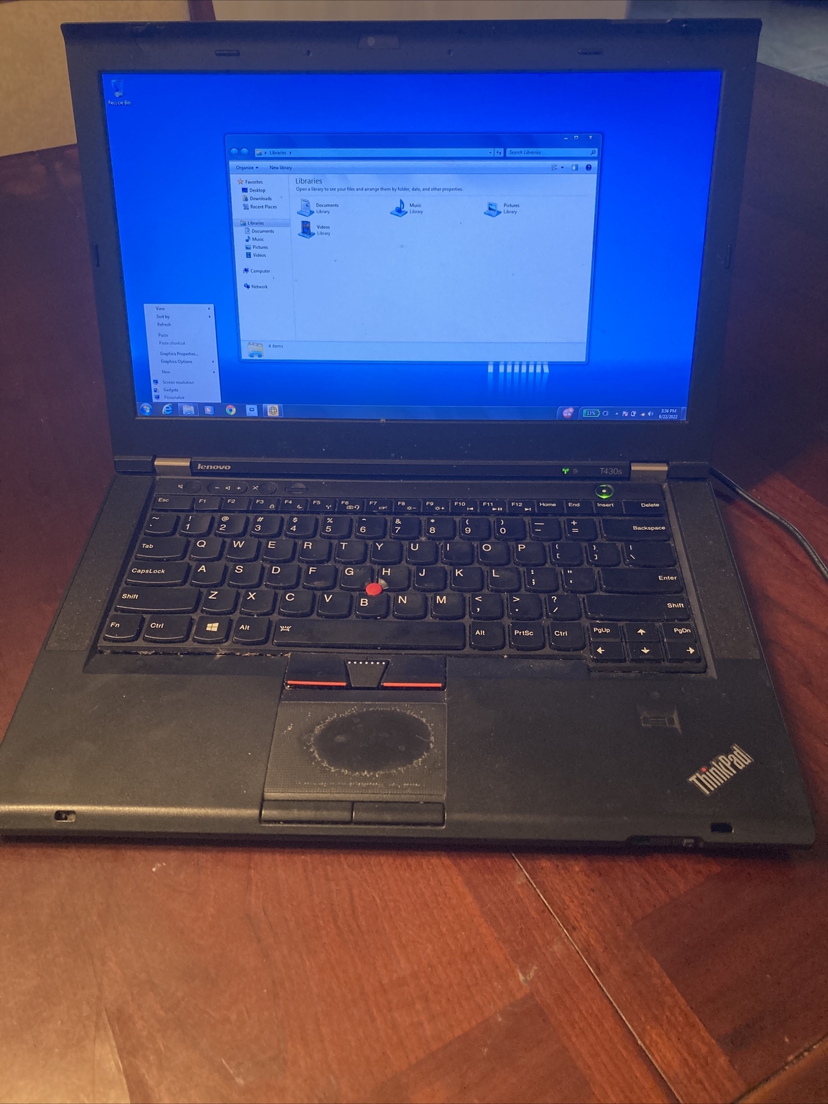 Lenovo ThinkPad T430s 14″ 8 GB RAM i5-3320M AS IS FOR PARTS Windows 7