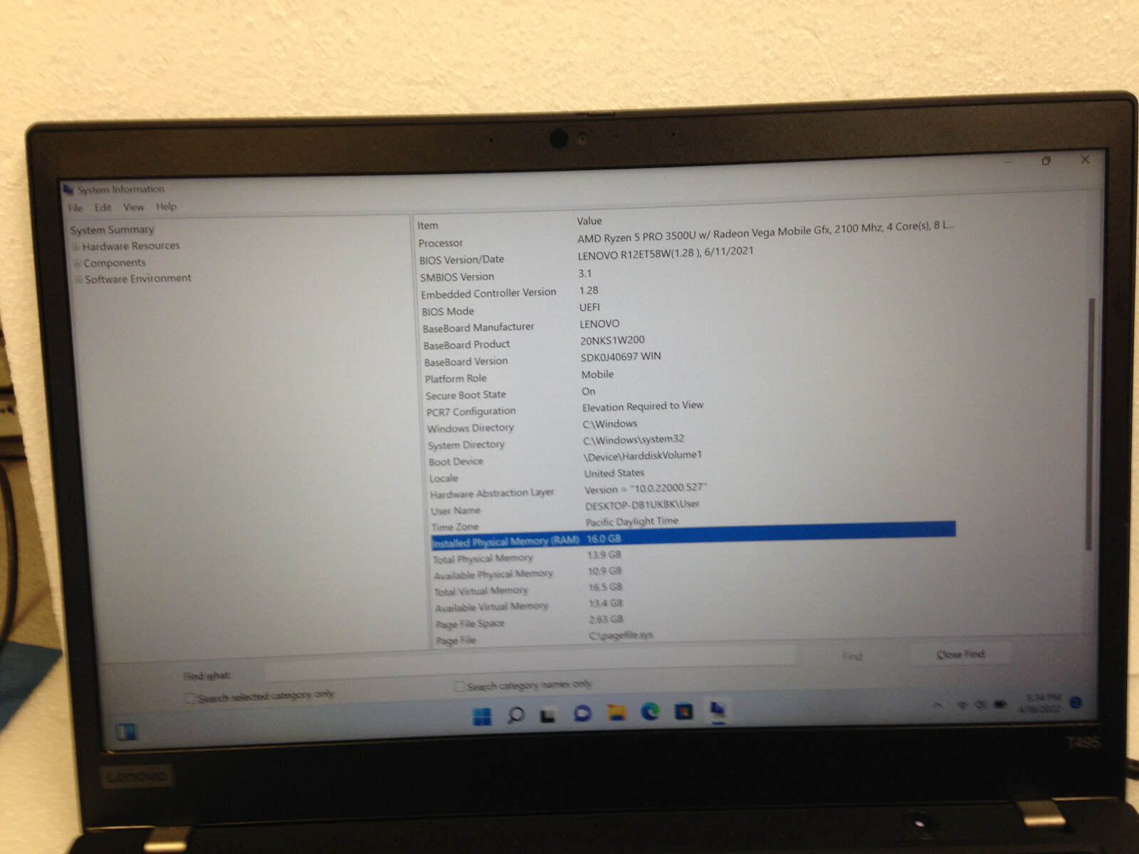 Lenovo ThinkPad AMD Ryzen 5 PRO 3500U 2100Mhz 16GB Touchscreen w/ AC Adapter