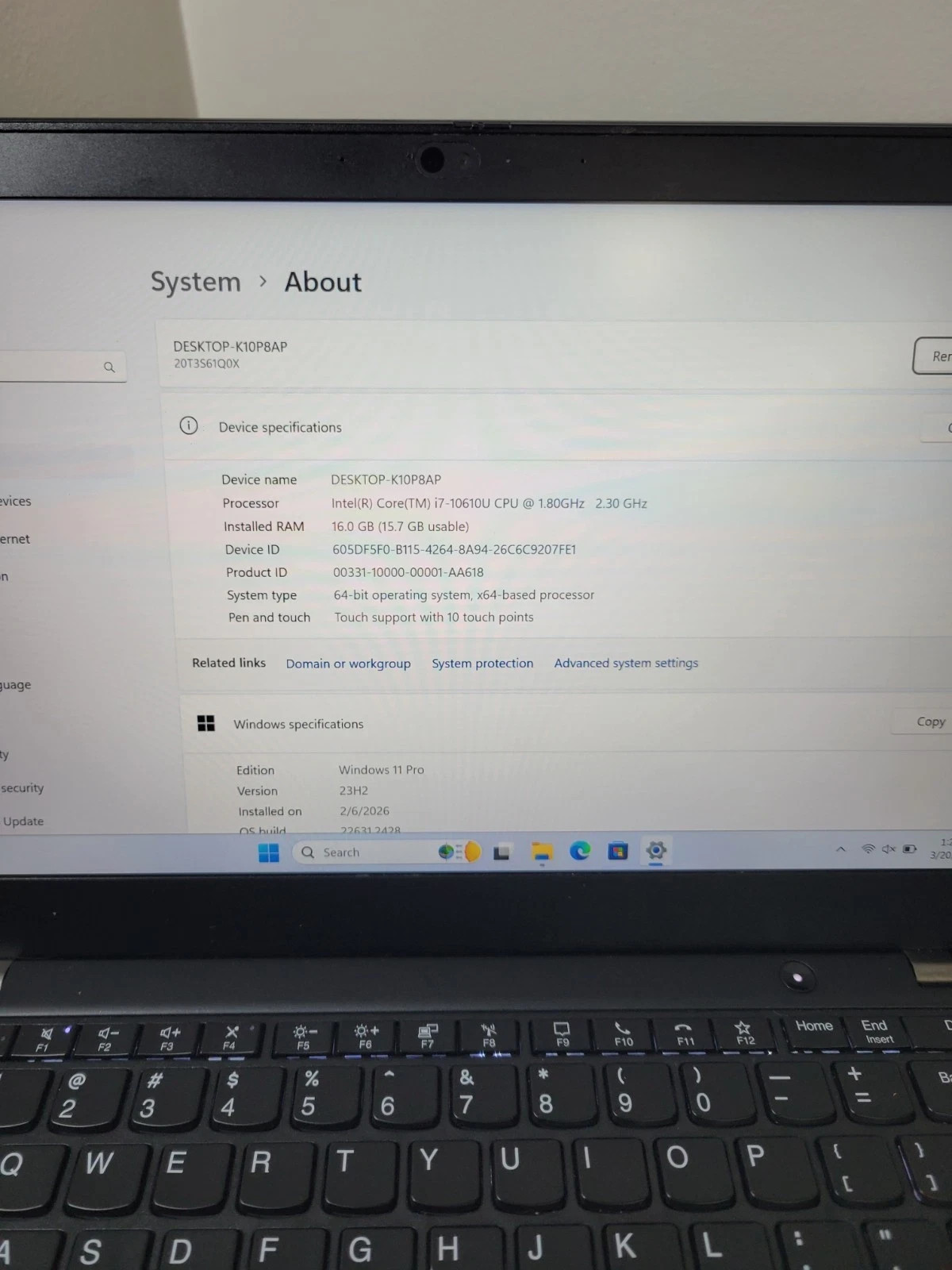 Lenovo ThinkPad X13 Gen 1 i7-10610U 16Gb 512GB SSD Touchscreen. Good