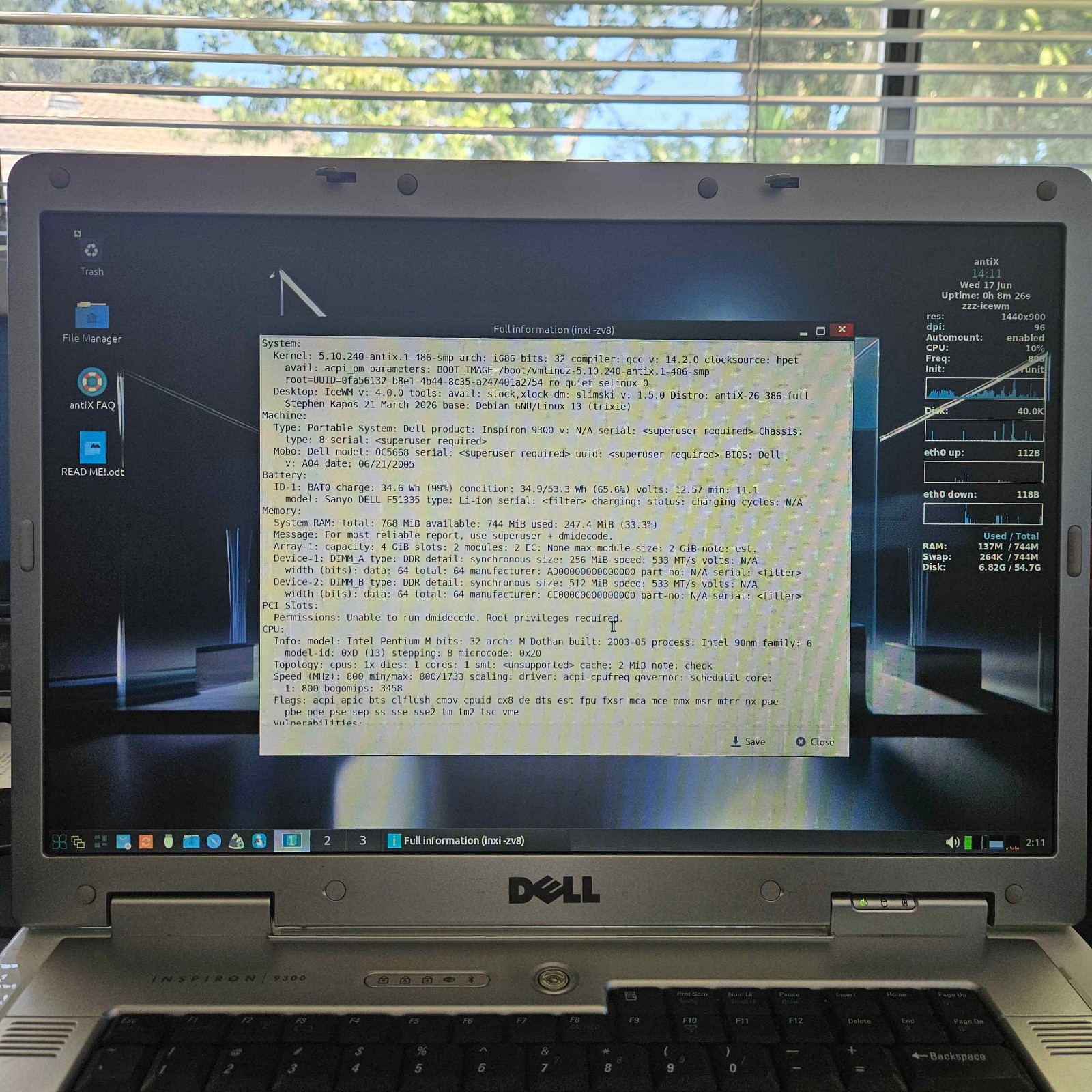 Dell Inspiron 9300 Pentium M 768 MB RAM 56 GB HDD Linux (With Charger!)