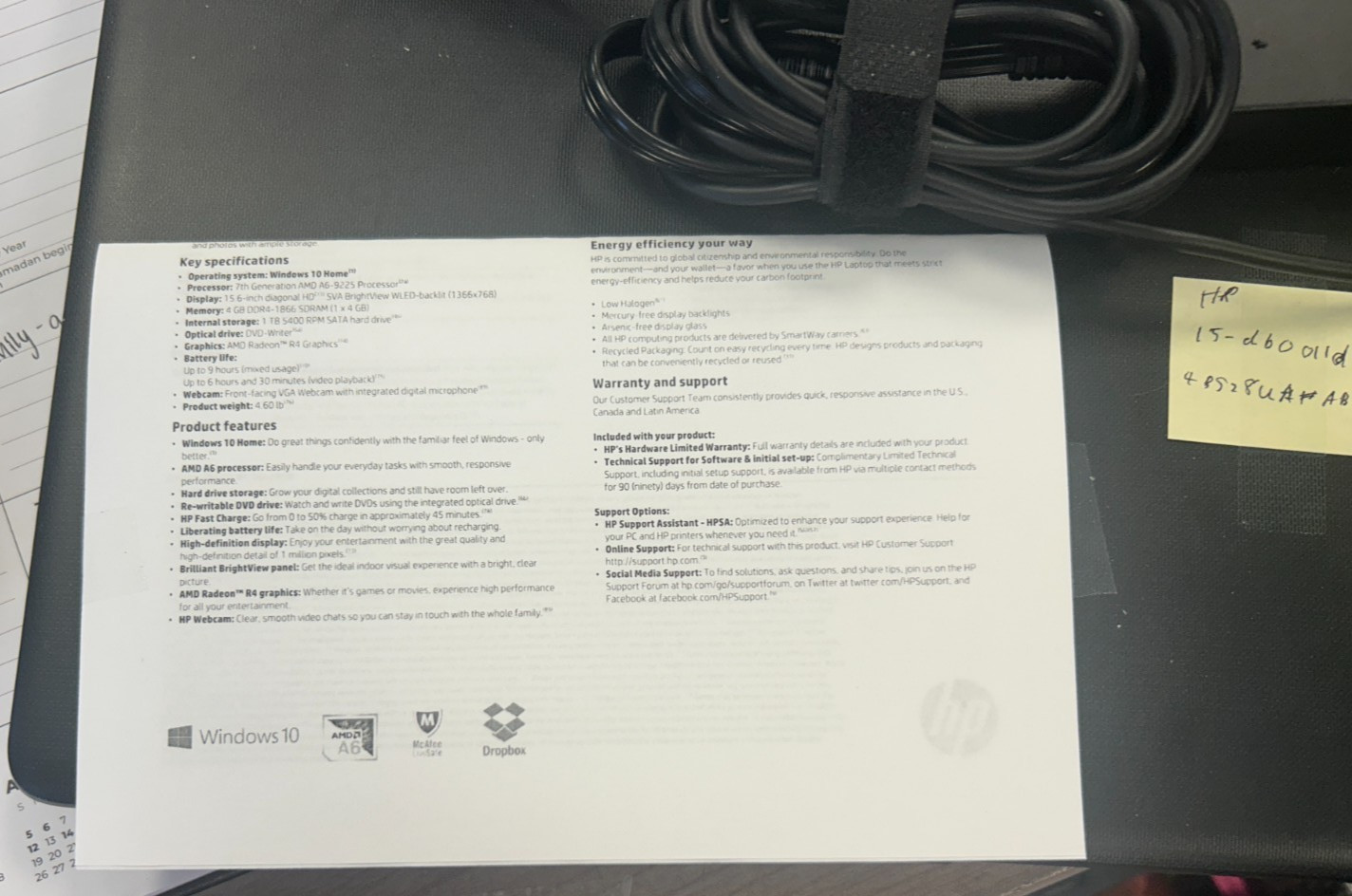 USED HP Laptop 15-db0011dx NO HARD DRIVE