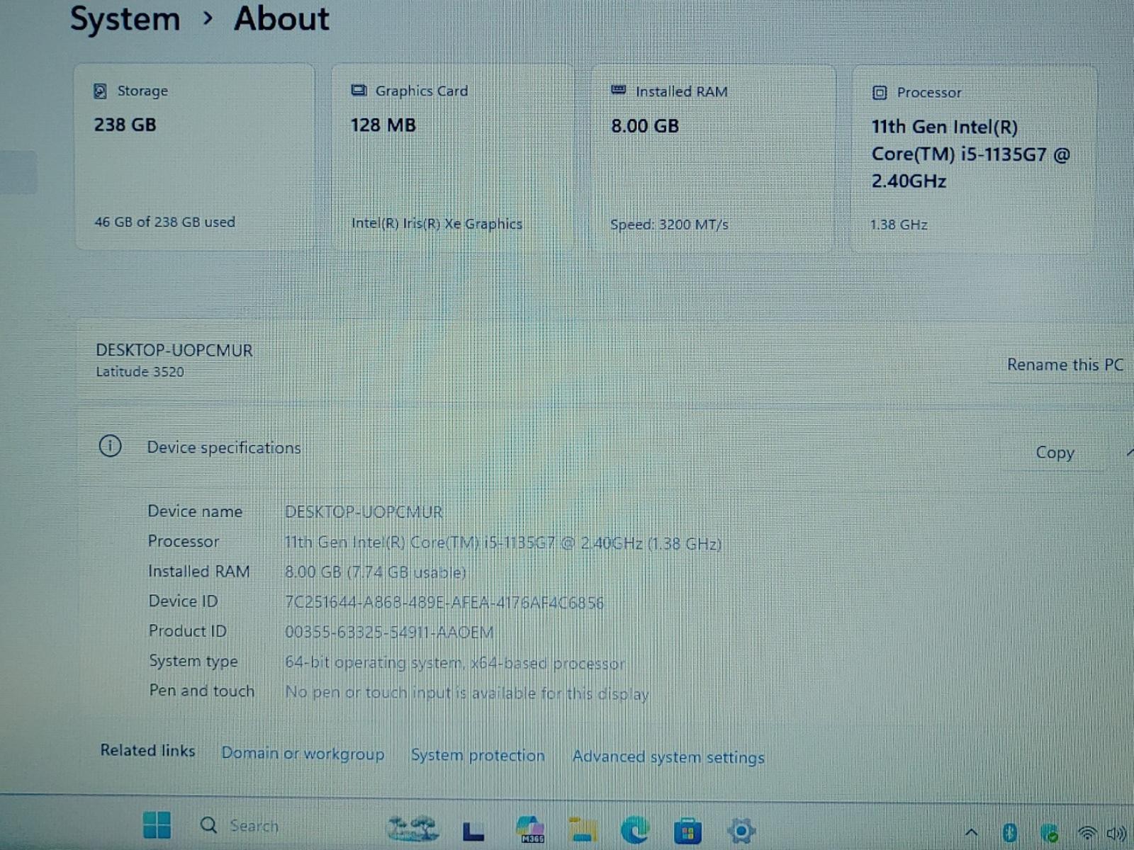 Dell Latitude 3520 15.6″ Intel i5-1135G7 8GB 256GB SSD Win11Pro *NO A/C* *READ**