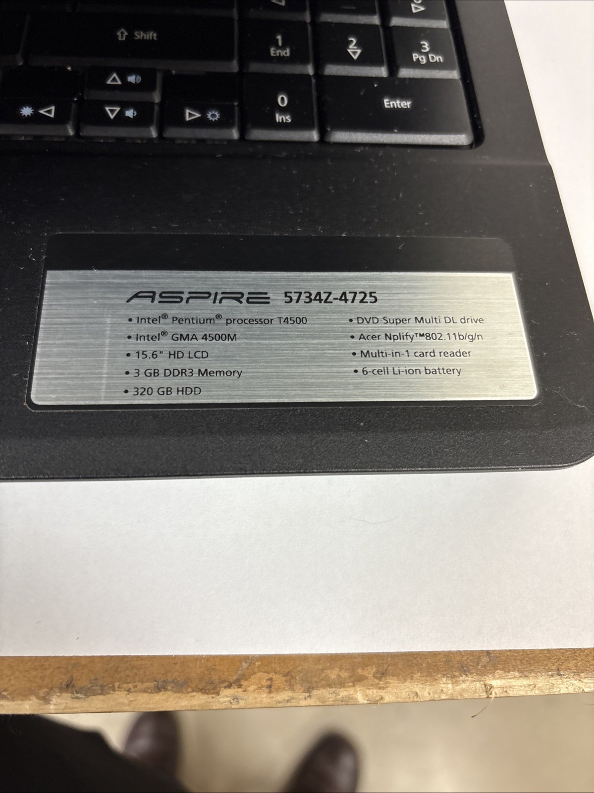 acer aspire 5734z-4725 intel processor t4500 15.6 screen 3gb memory