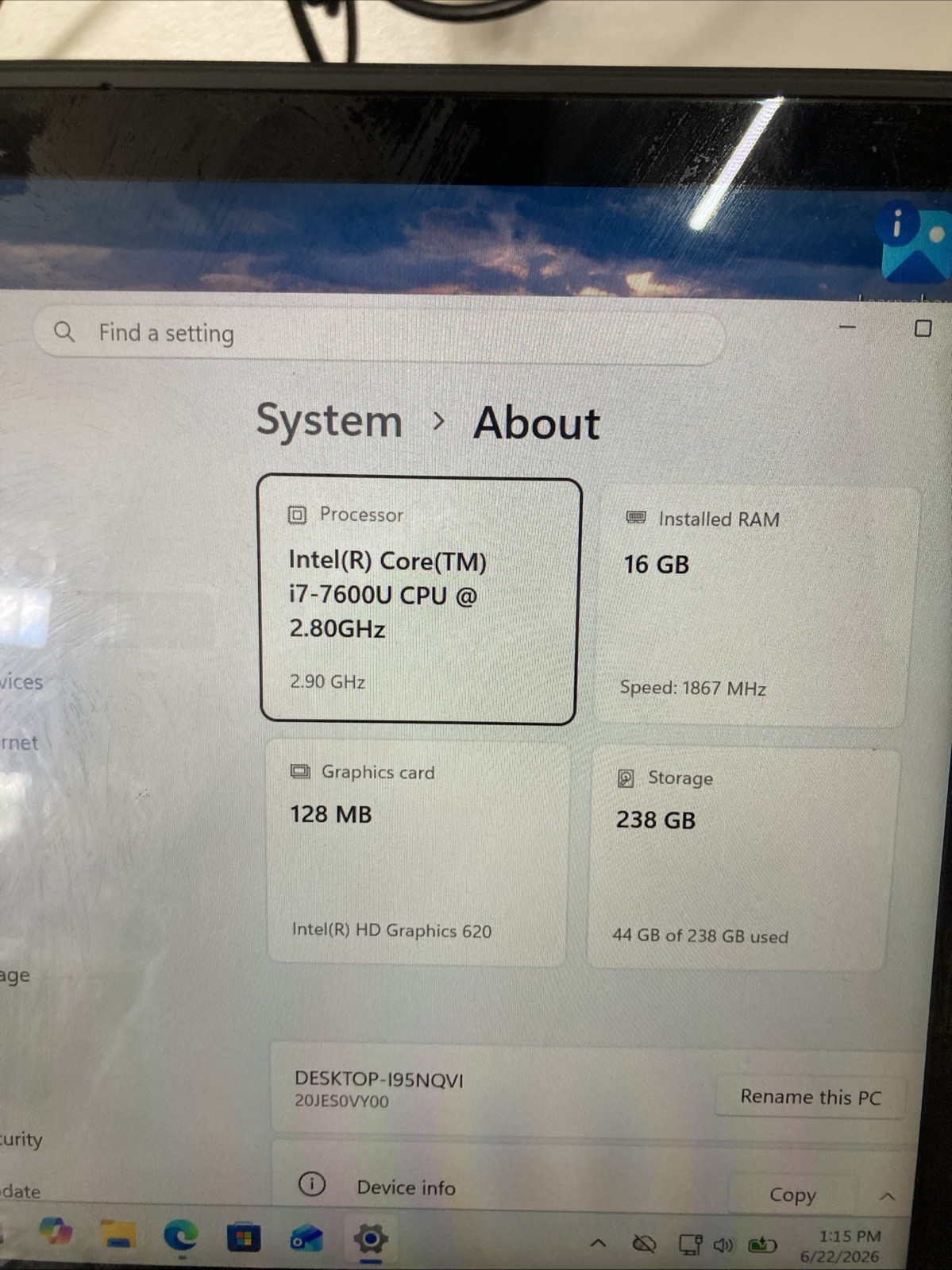 Lenovo ThinkPad X1 Yoga i7-7600U 2.80GHz 16GB 256 GB Win 11 pro no pen