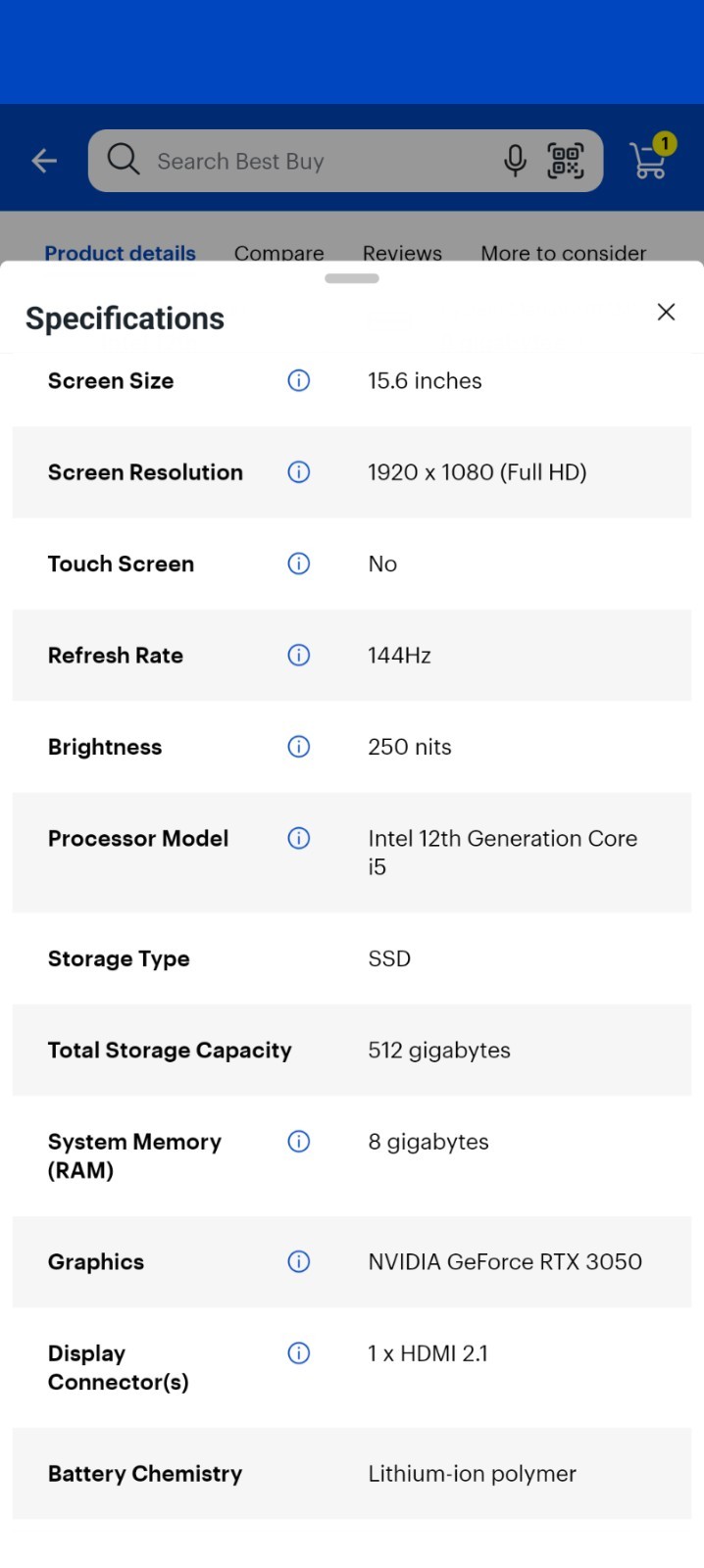 HP Victus 15.6in FHD 144Hz i5-12450H 24GB 512GB SSD RTX 3050