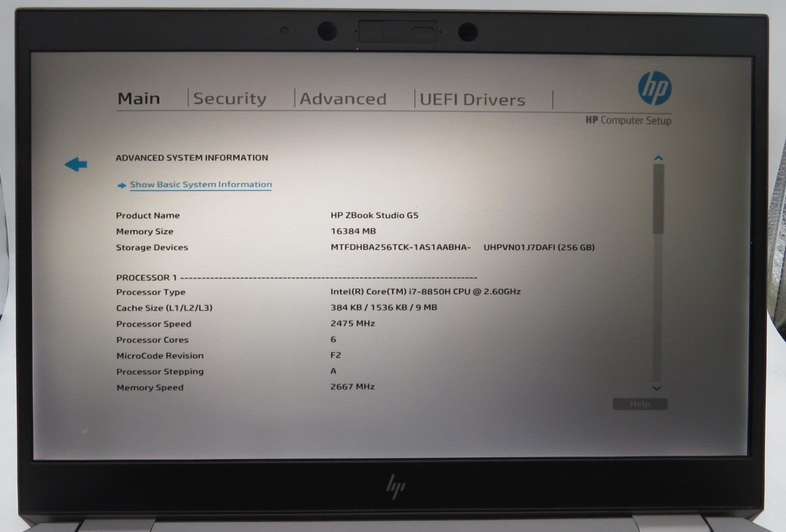 HP ZBook Studio G5 _ i7-8850H @ 2.6 _ 16GB RAM _ 256GB SSD _ No OS *READ