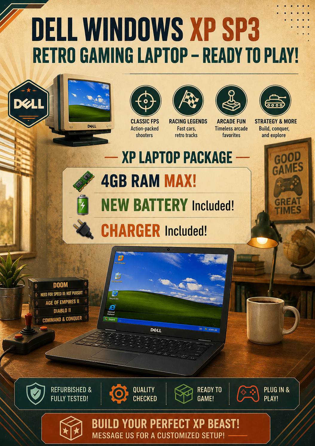 Dell Windows XP Retro Laptop – Custom Legacy PC Gaming Build | With New Battery