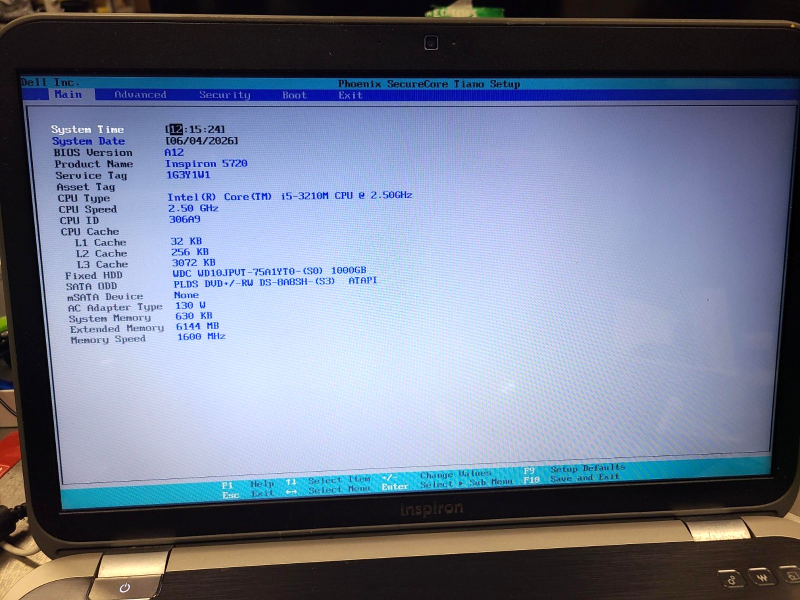 Dell Inspiron 5720 i5-3210M 2.5GHz 6GB 1TB W10P wifiBT power cord