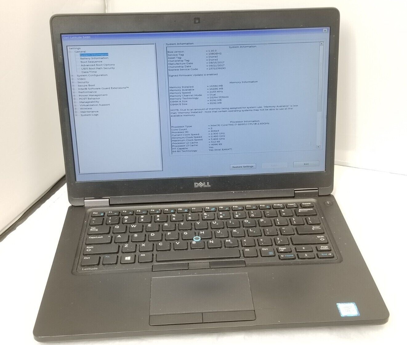 Dell Latitude 5480 Laptop – 2.6 GHz i7-6600U 16GB 14″ NO HARD NO BATTERY