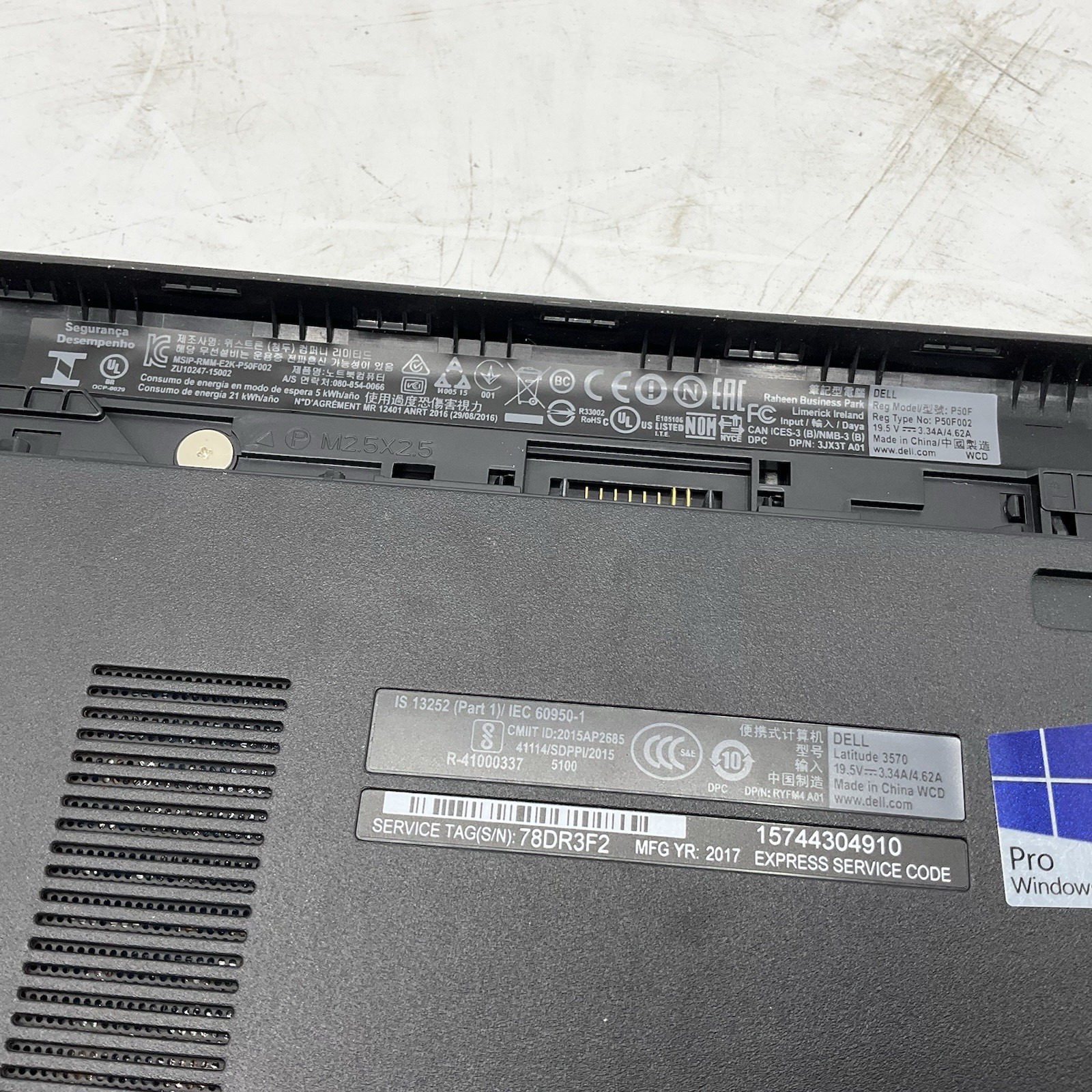 DELL LATITUDE 3570 INTEL CORE I5-6200U 2.30GHZ 4GB RAM 120GB HDD Windows 10 Pro