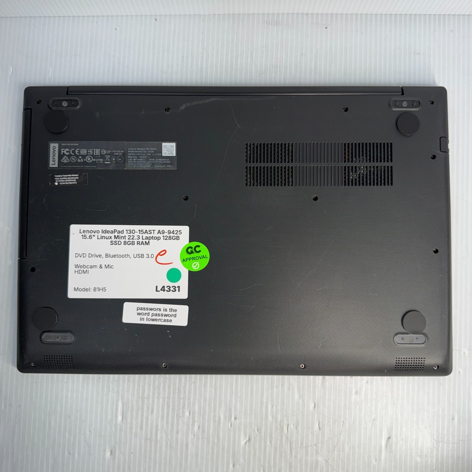 Lenovo IdeaPad 130-15AST AMD A9 Linux Mint 22.3 15.6″ Laptop 128GB SSD 8GB RAM