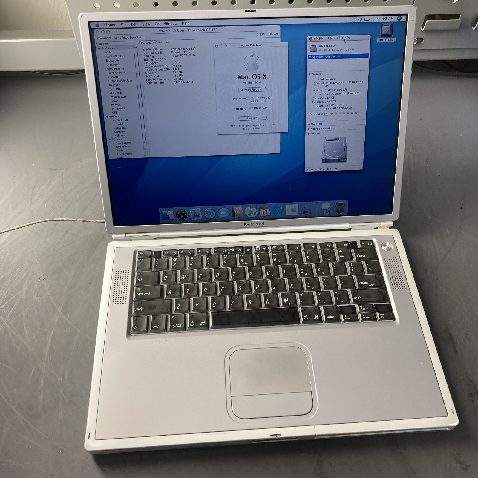 Vintage Apple PowerBook G4 Titanium M5884 Screen Issues Mac OS X 10.4