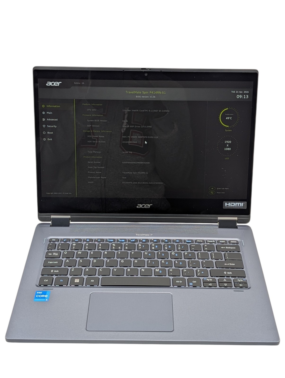Acer TravelMate Spin P414RN-51 – 14″ i5 – 2.40GHz – 16GB RAM 512GB SSD – Grade D
