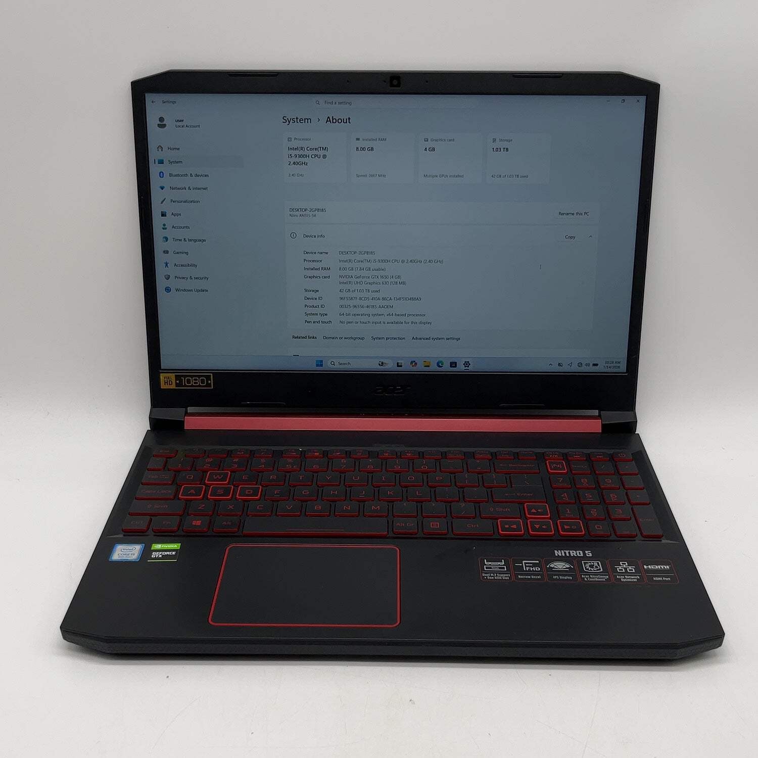 Acer Nitro 5 AN515-54 15.6″ i5-9300H 2.4GHz 8GB RAM 128GB SSD GeForce GTX 1650