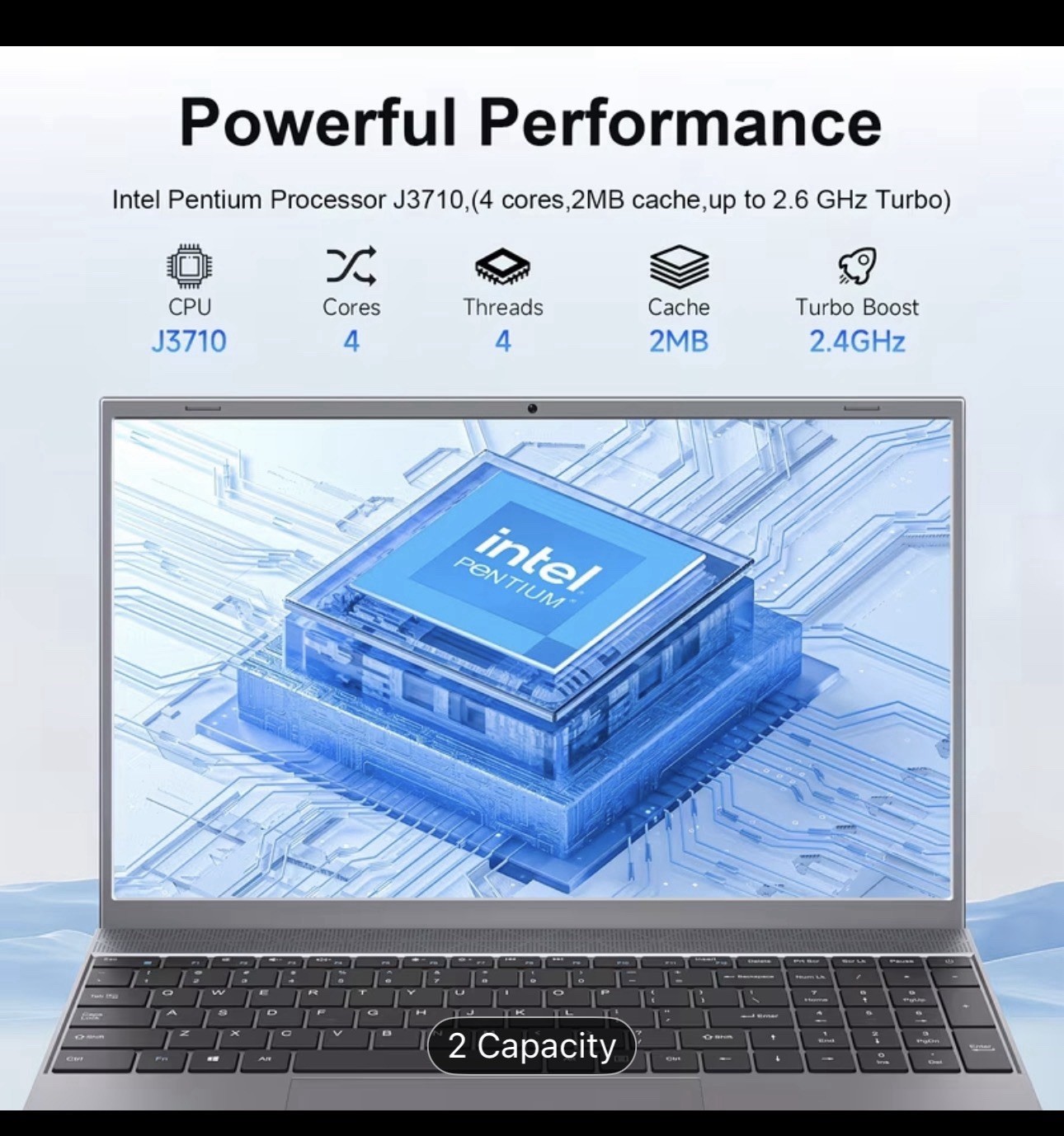 Intel Pentium J3710 15.6″ Laptop 8GB RAM 256GB SSD IPS FHD Stereo Speakers Wi-Fi
