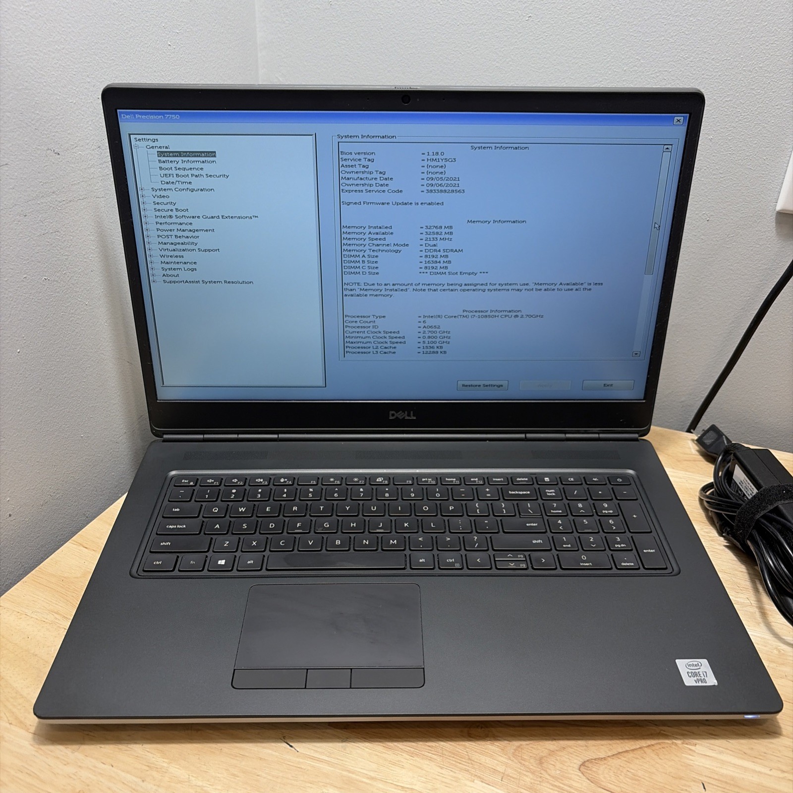 Dell Precision 7750 17″ CORE I7-10850H 2.70GHZ 32GB 512GB Wcam WiFi W11 Cord