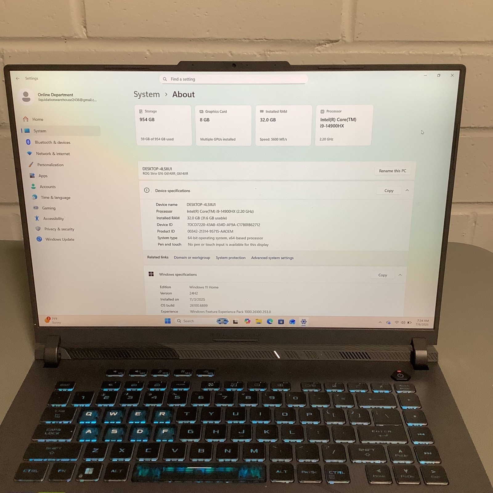 Asus ROG Strix G16 Laptop- (G614J) 13th Gen Core i9 32GB RAM 1TB SSD 8GB