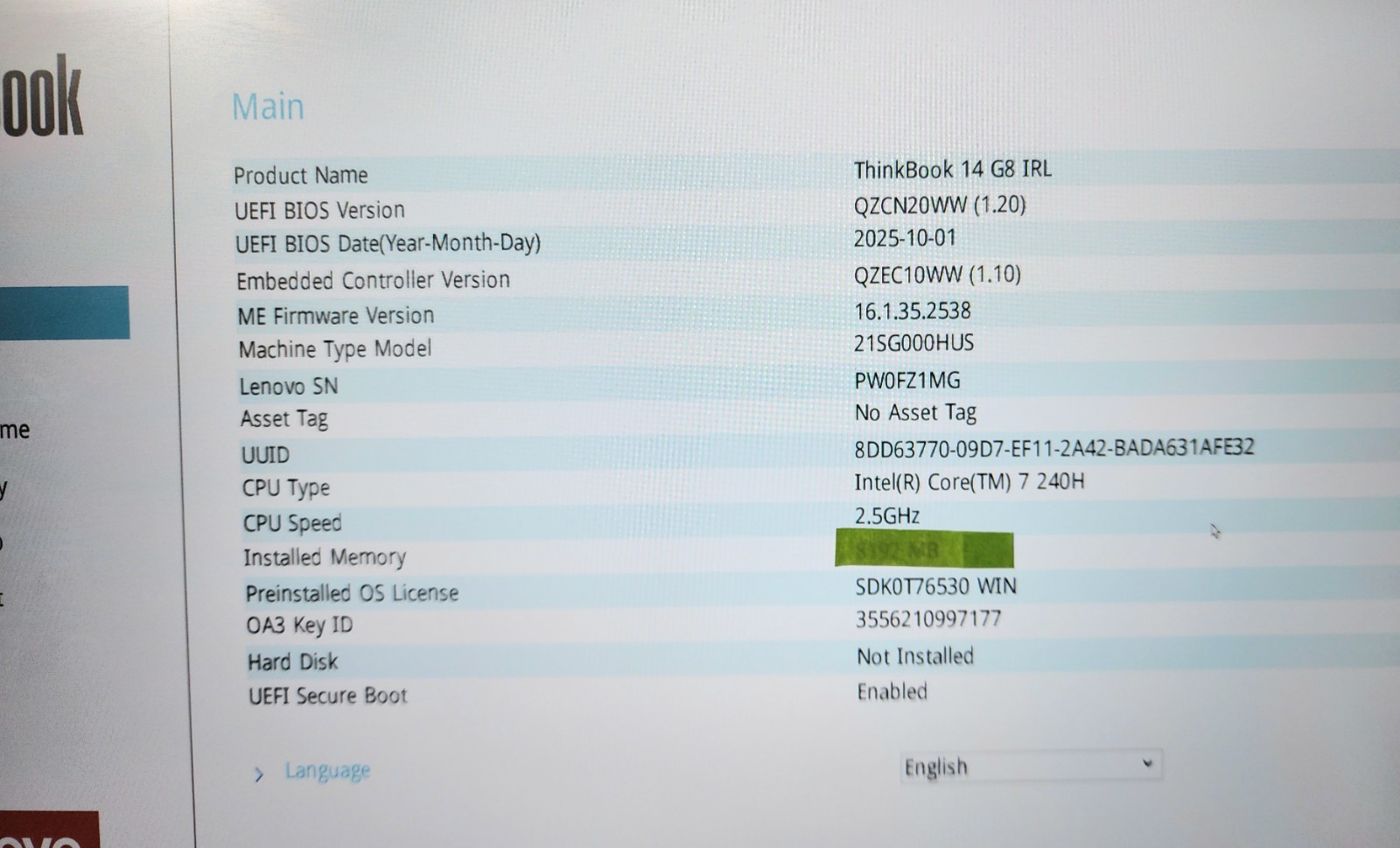 *TOUCH ISSUE*Lenovo ThinkBook 14 G8 IRL 14″Touchscreen Core7-240H(NO RAM,SSD,AC)