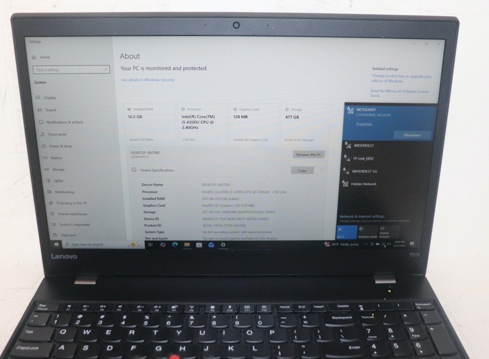 Lenovo ThinkPad T570 i5 16GB RAM 512GB SSD Dual Boot Windows 10 & Kali Linux