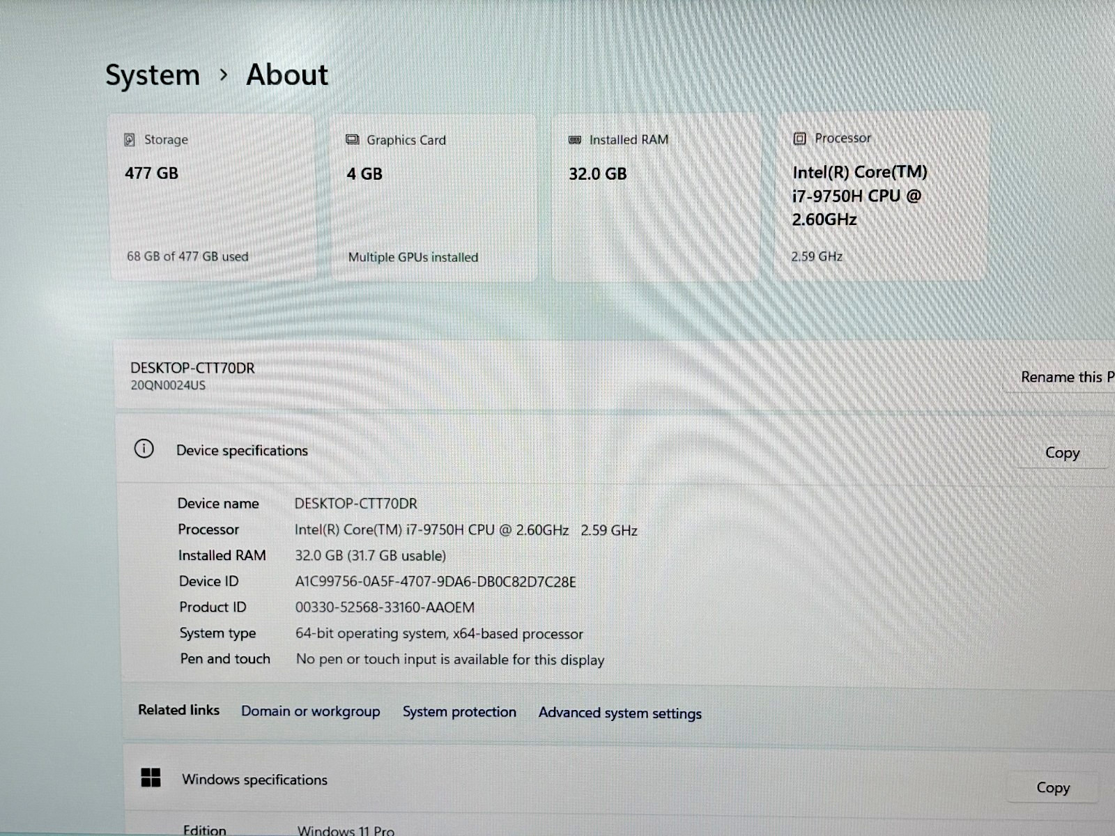Lenovo Thinkpad P53 Intel i7-9750H 2.60GHz 32GB RAM 1TB SSD Windows 11 Pro BL*