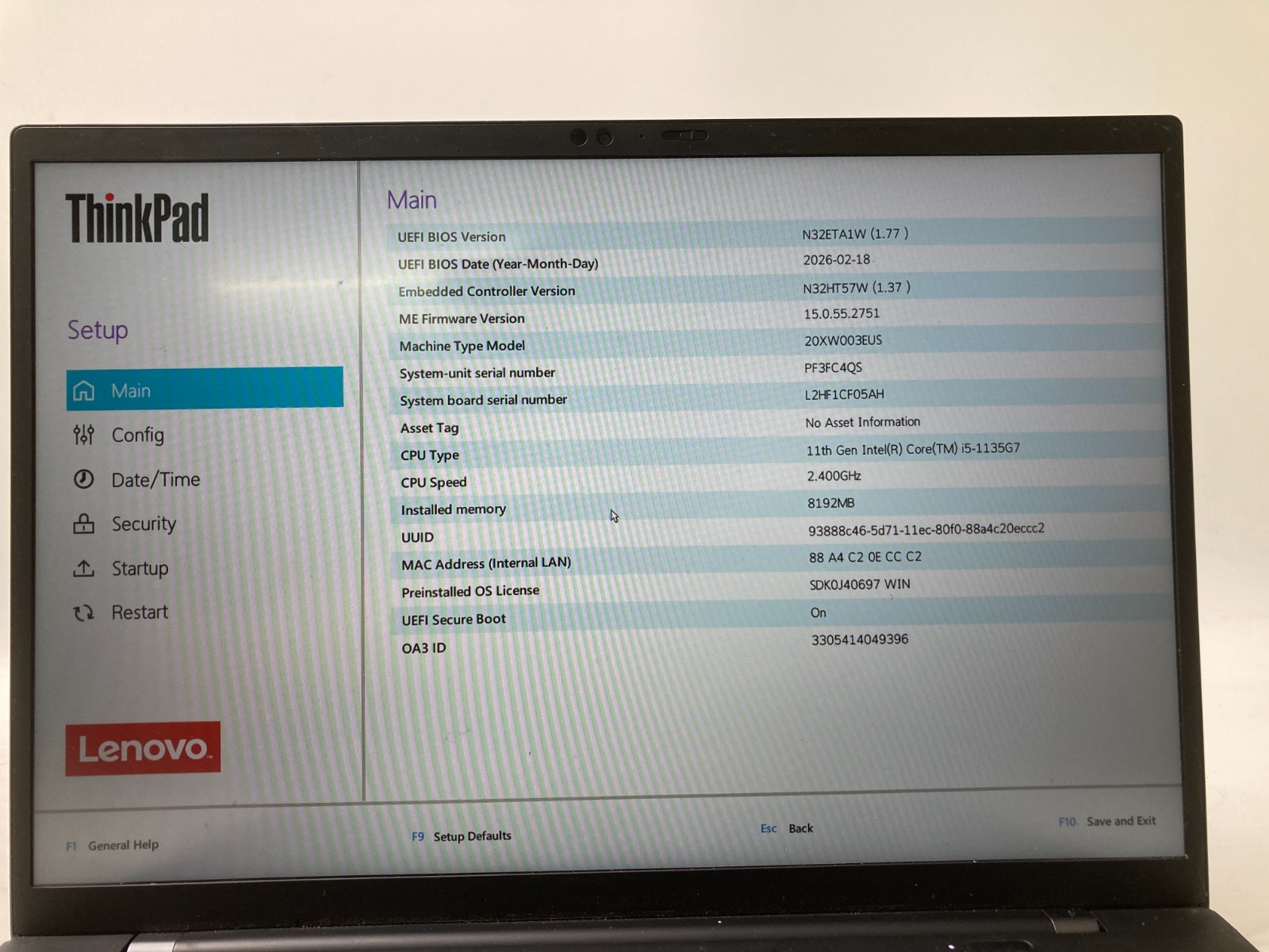 Lenovo ThinkPad X1 Carbon Gen 9 i5-1145G7 8GB 256GB Win11P *Bad Speakers -Parts