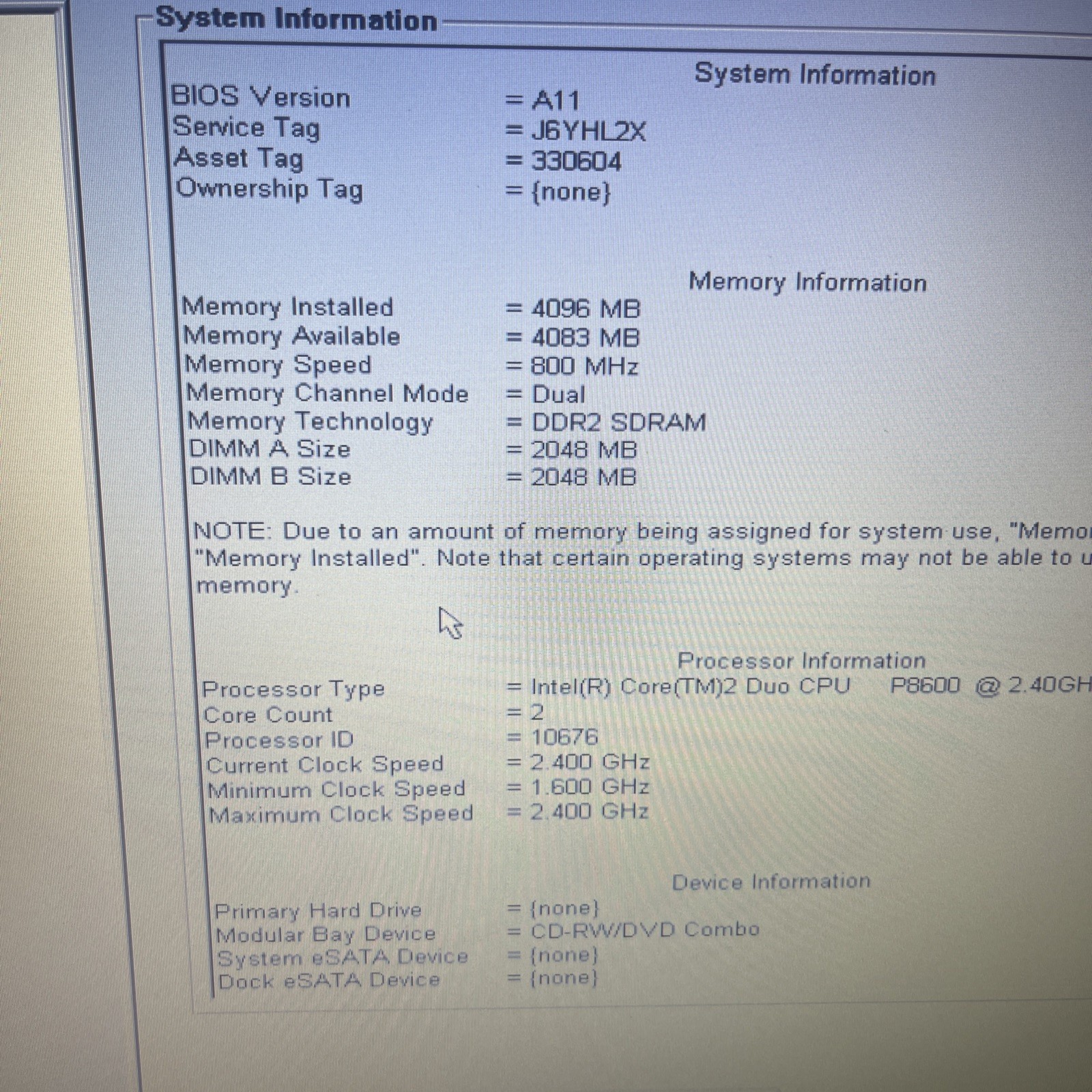 Dell Latitude E6400 Laptop 14″ Intel Core 2 Duo 4GB RAM – NO HDD