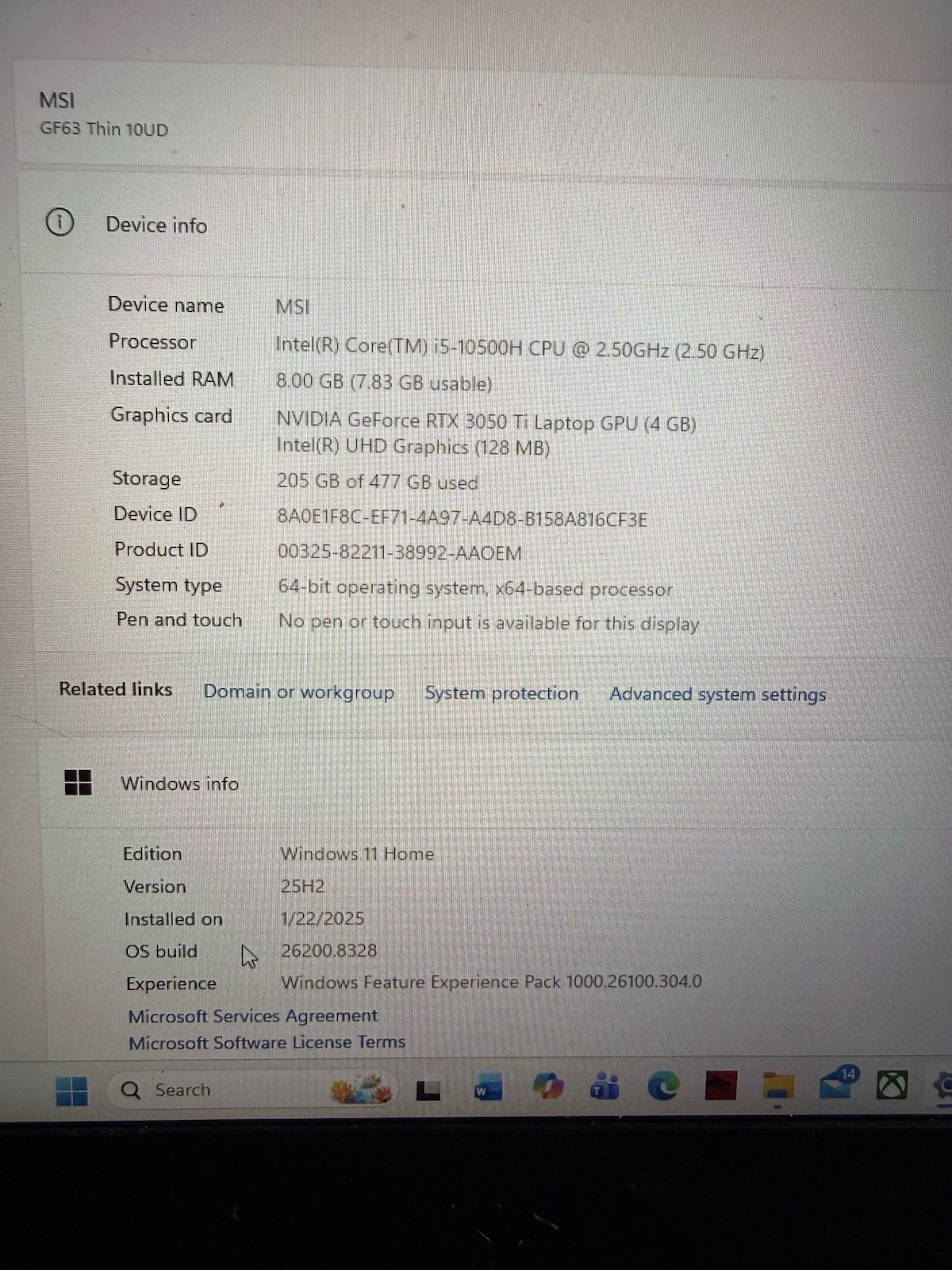 MSI GF63 Thin Gaming Laptop RTX 3050 Ti i5-10500H