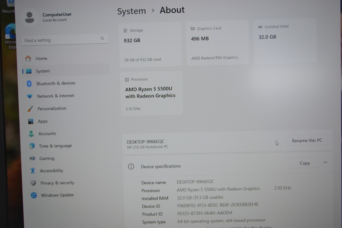 HEWLETT PACKARD 255 G8 WINDOWS 11 LAPTOP (GP2025364)