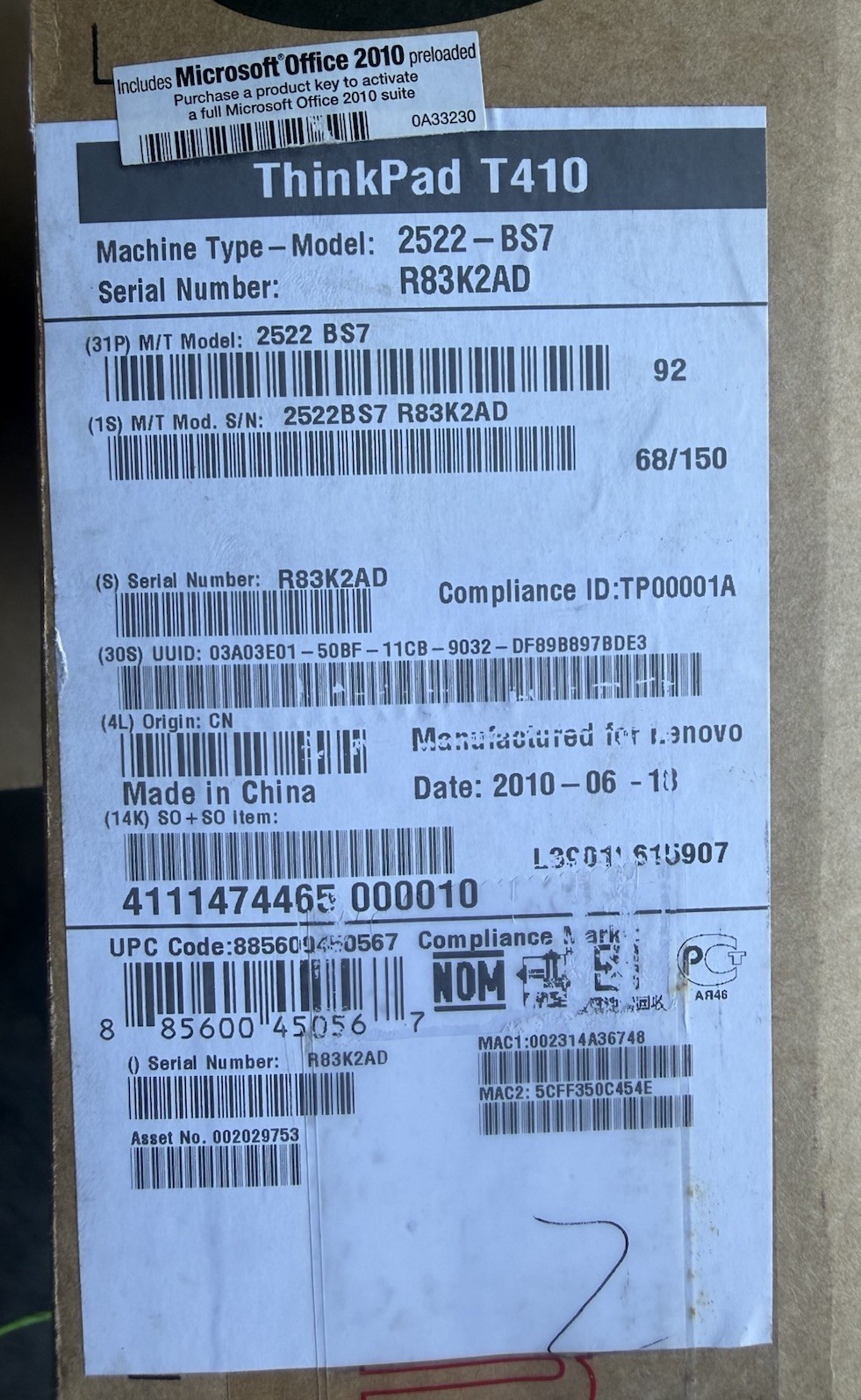 Lenovo ThinkPad T410 2522-BS7 Laptop New NOS In Original Box