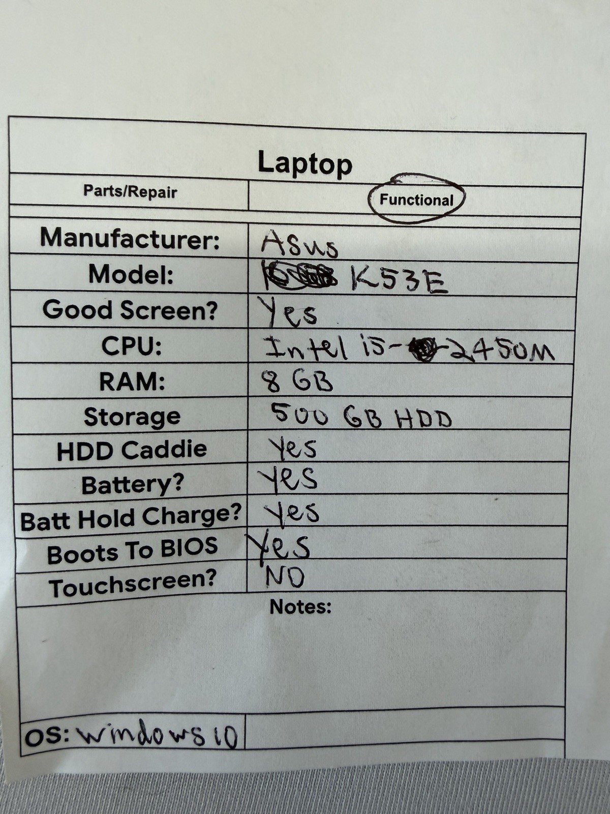 Asus K53E Laptop – Good Screen – Intel i5-2450M – Read Des