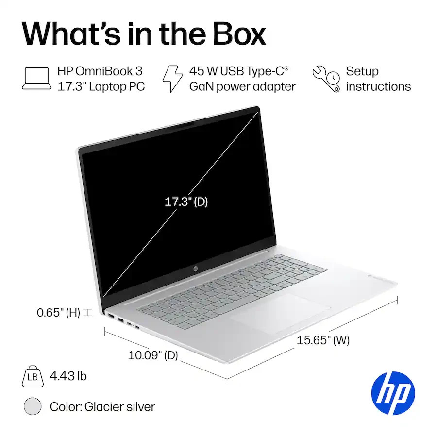 New HP OmniBook 3 17-DP0105DX 17.3” FHD Laptop AMD Ryzen 5 40 8GB 512GB 610M
