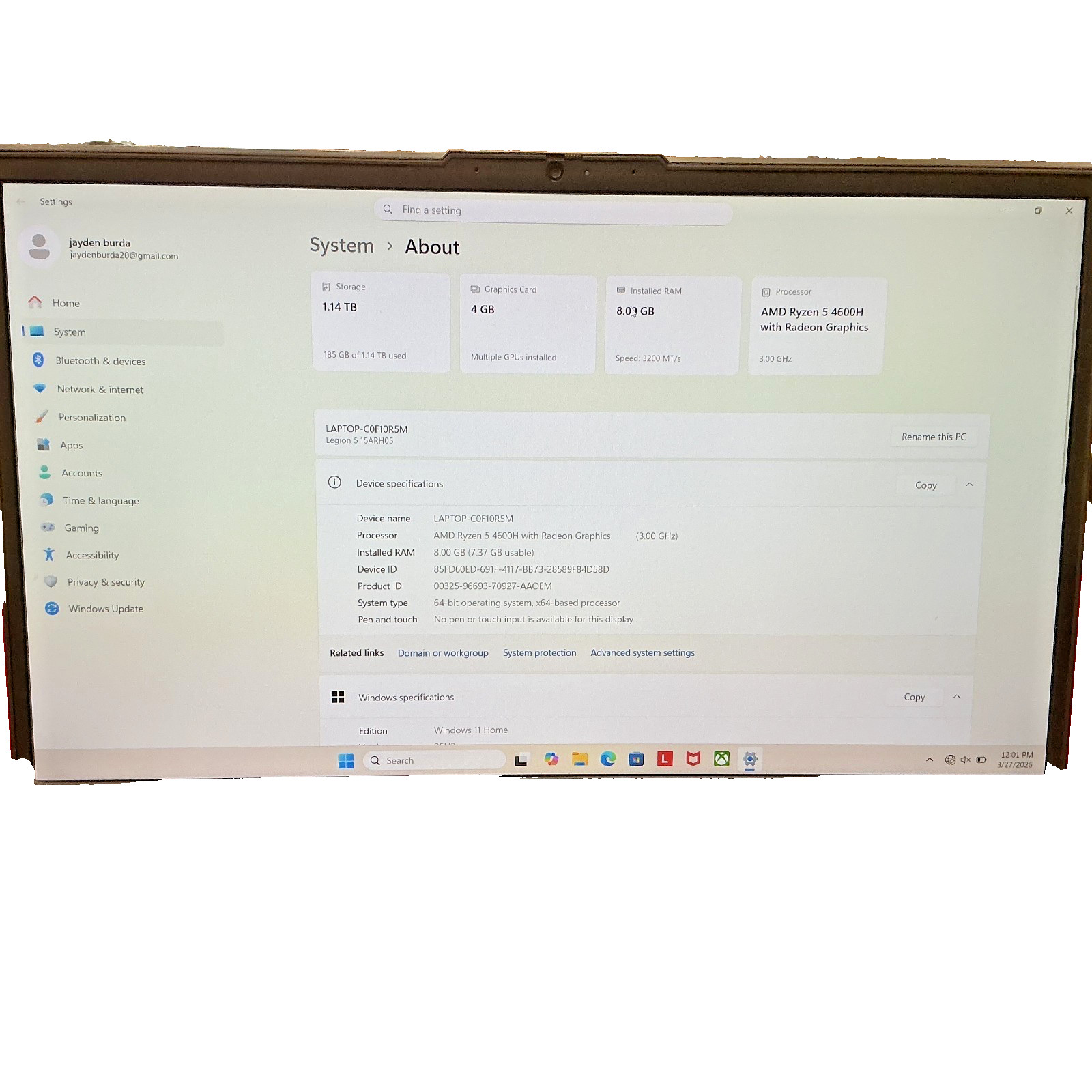 Lenovo Legion 5 15ARH05 15.6″ 120Hz (AMD Ryzen 5 4600H, 512GB SSD, 8GB RAM,…