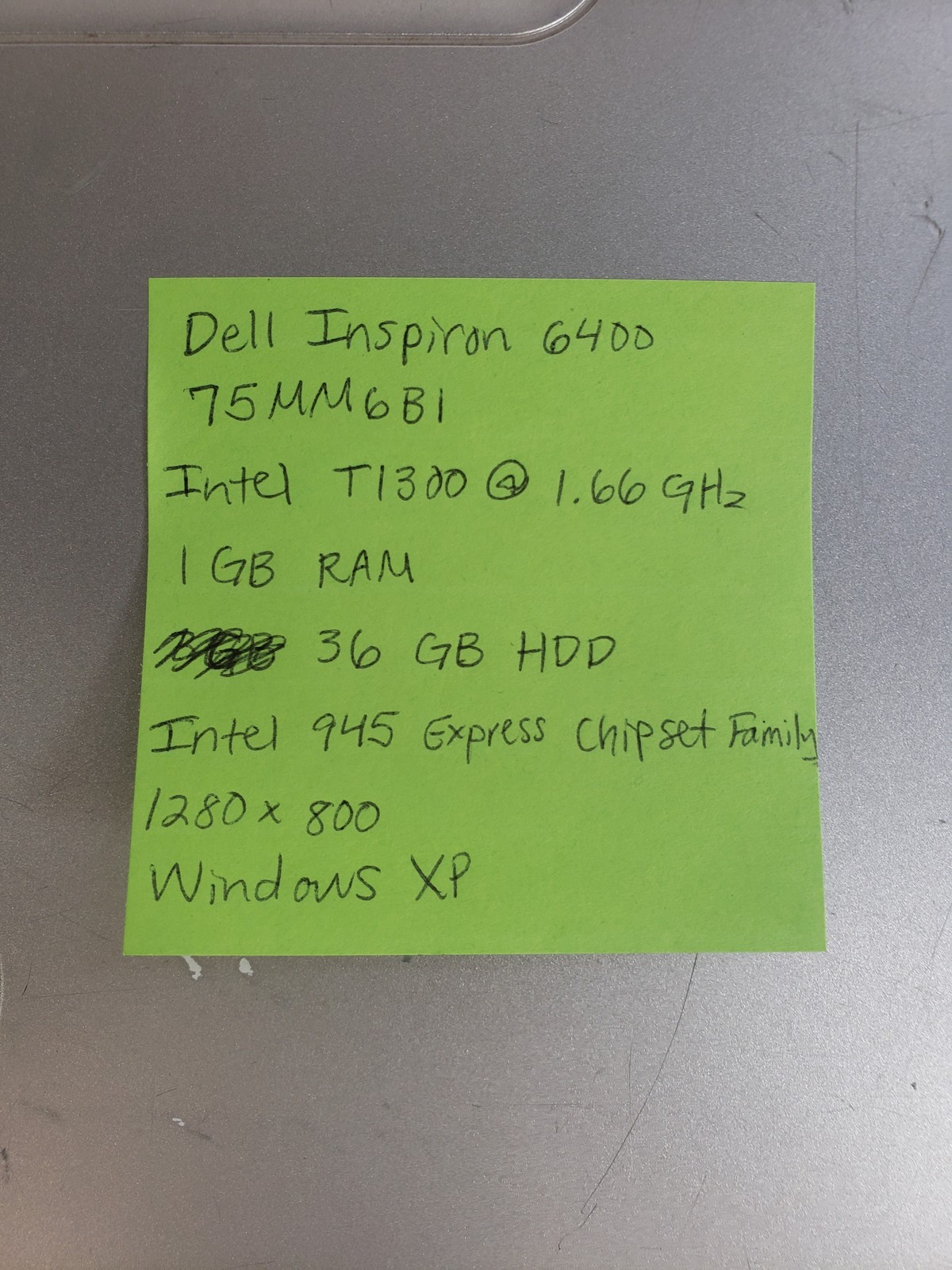 Dell Inspiron 6400 Win XP Intel T1300 @ 1.66GHz 1GB 36GB HDD 15.4″