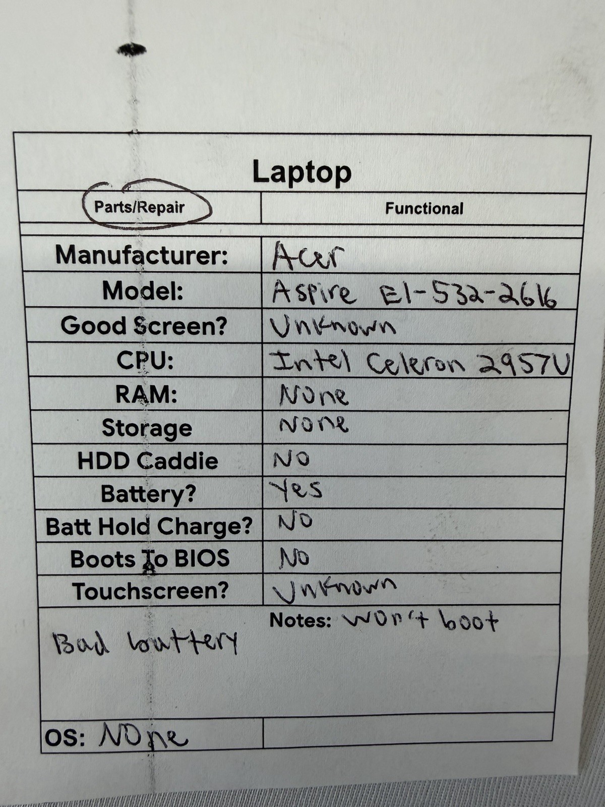 Acer Aspire E1-532-2616 Laptop – Intel Celeron 2957U – Read Des