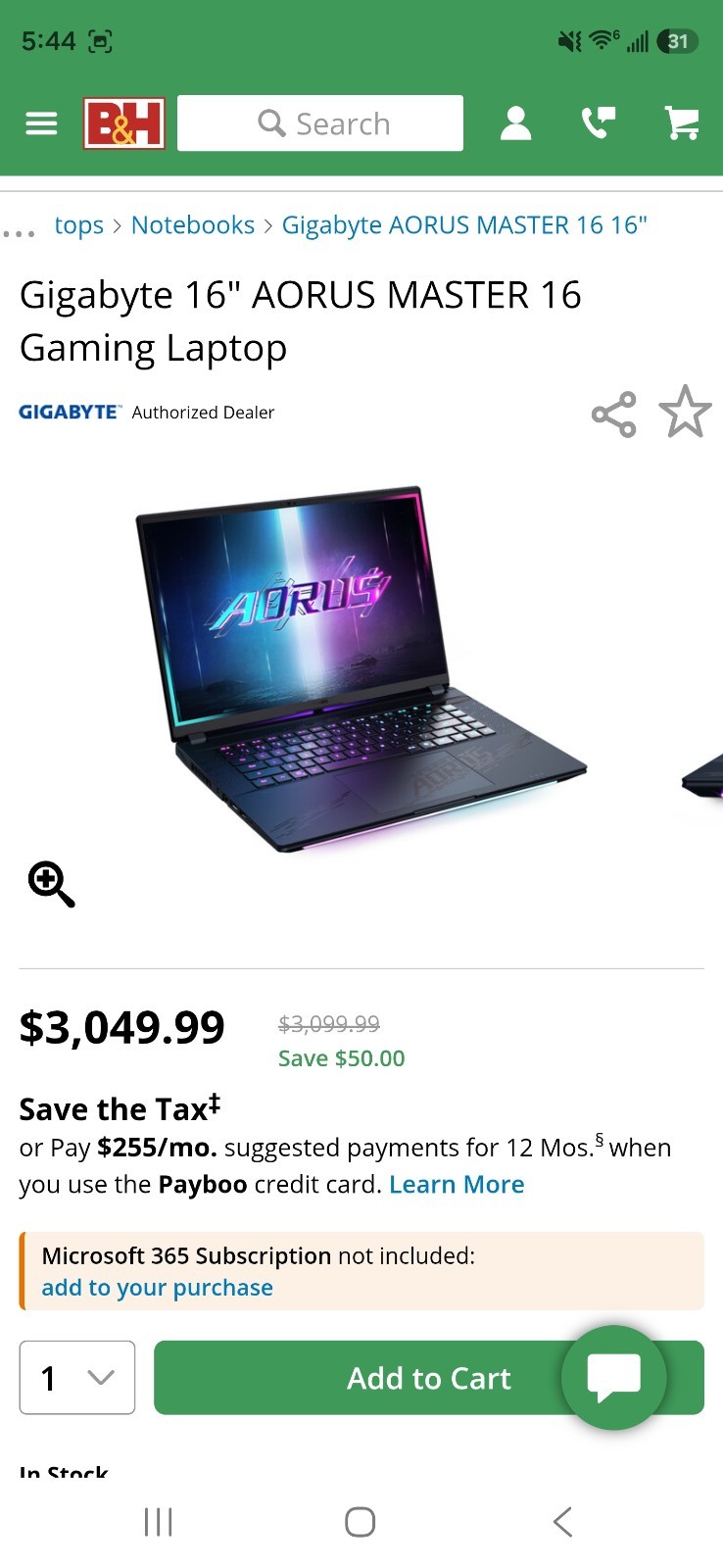 Gigabyte AORUS MASTER 16 16″ Gaming Laptop NVIDIA RTX Backlit Keyboard