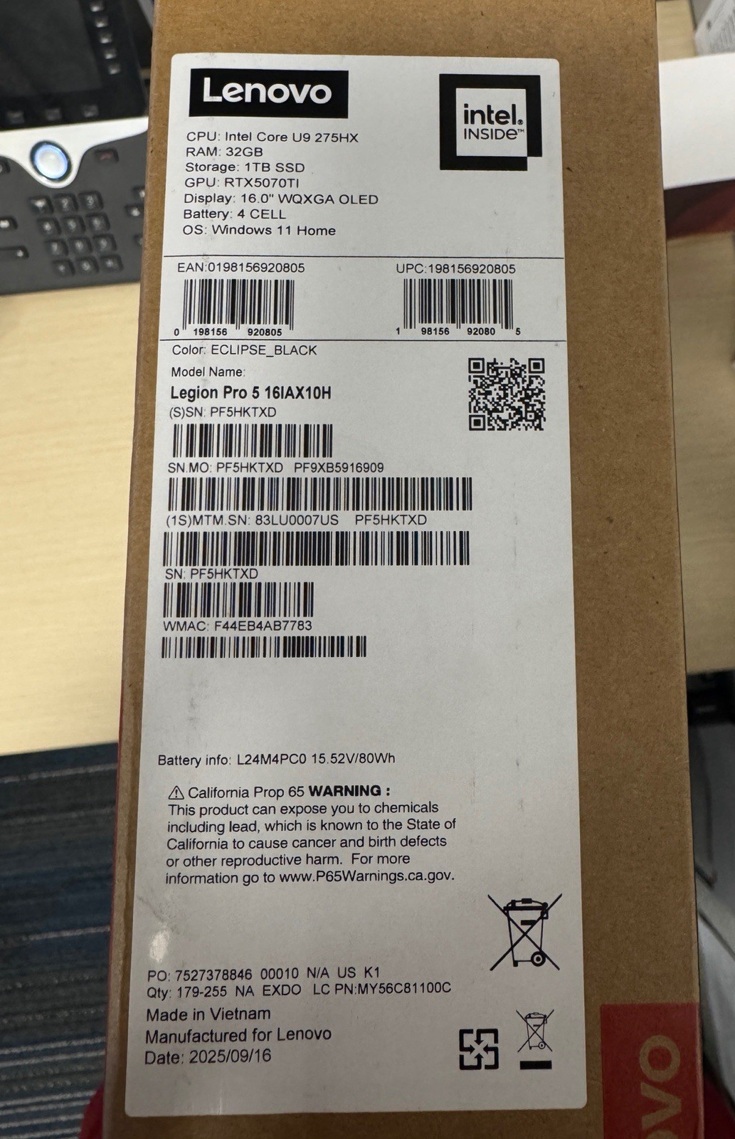 Lenovo Legion Pro 5i Gen 10 Intel (16″) with RTX 5070 Ti (BRAND NEW)