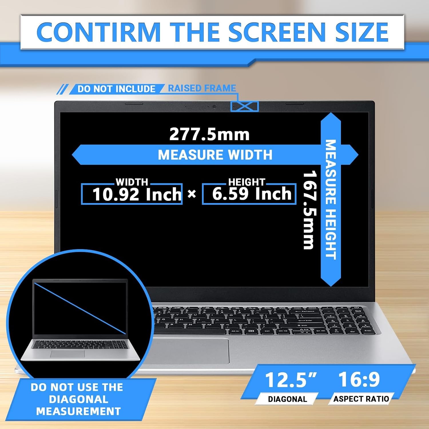 Magnetic Laptop Privacy Screen 12.5 Inch 16:9 for HP Dell Acer Asus Samsung Leno