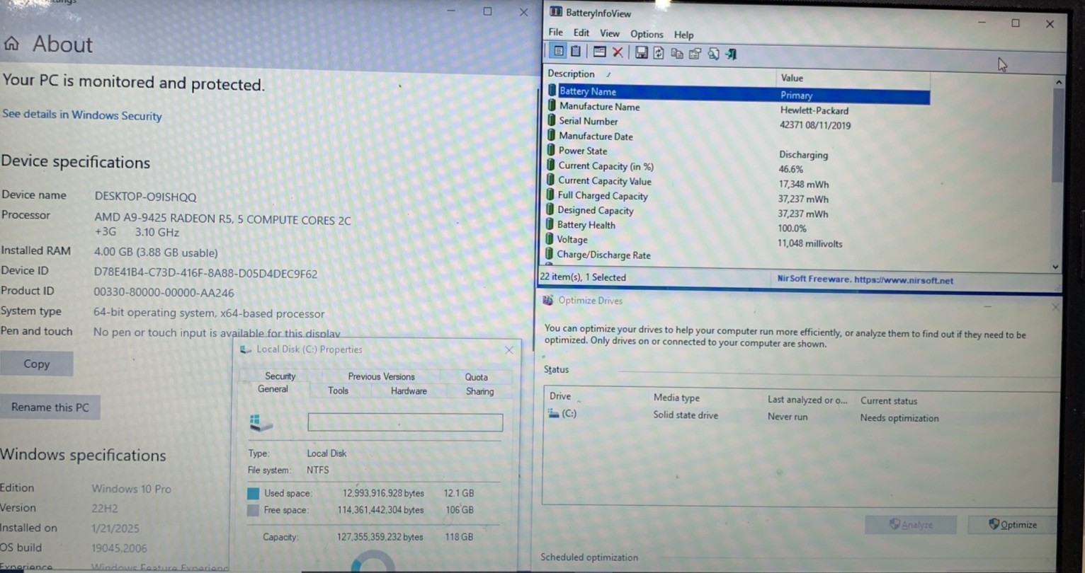 HP Laptop 14-dk0xxx, AMD A9-9425 R5 @ 3.2GHz, 4GB RAM, 128GB SSD, W10P