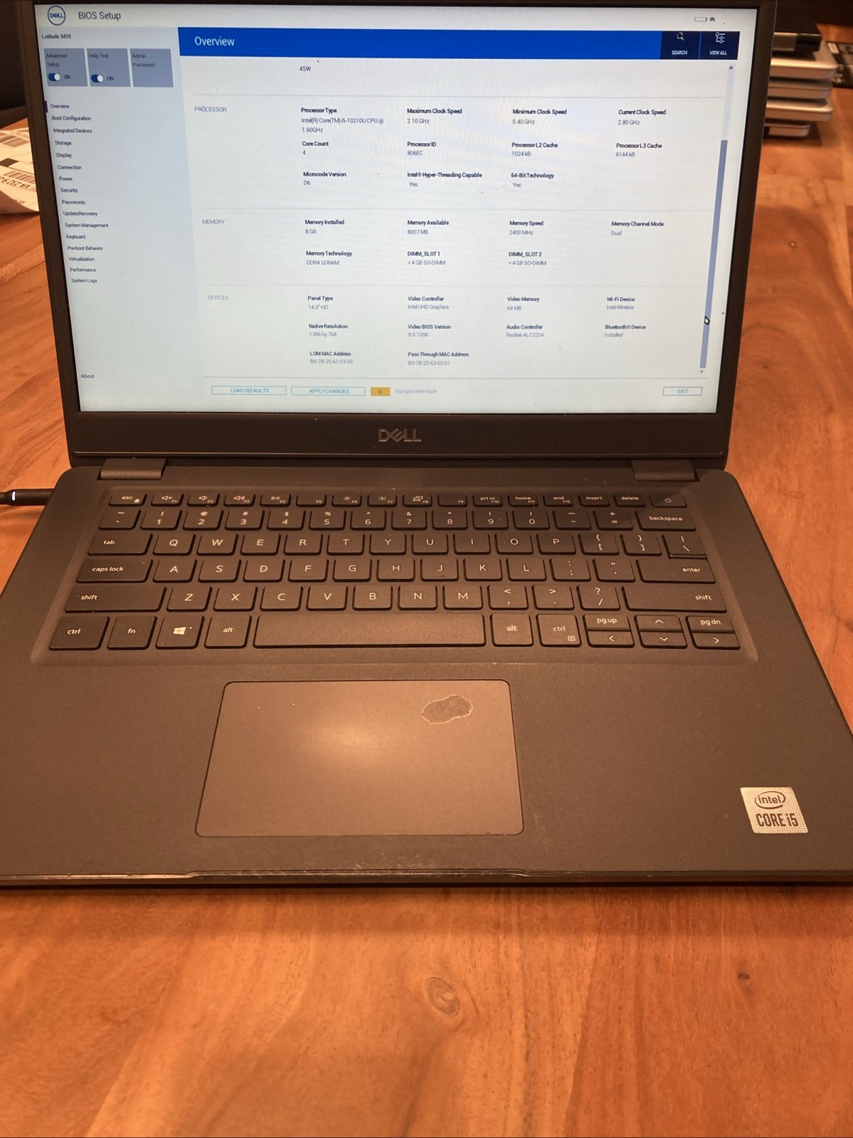 Dell Latitude 3410 Laptop Intel Core i5-10210u 8GB RAM No HDD No OS