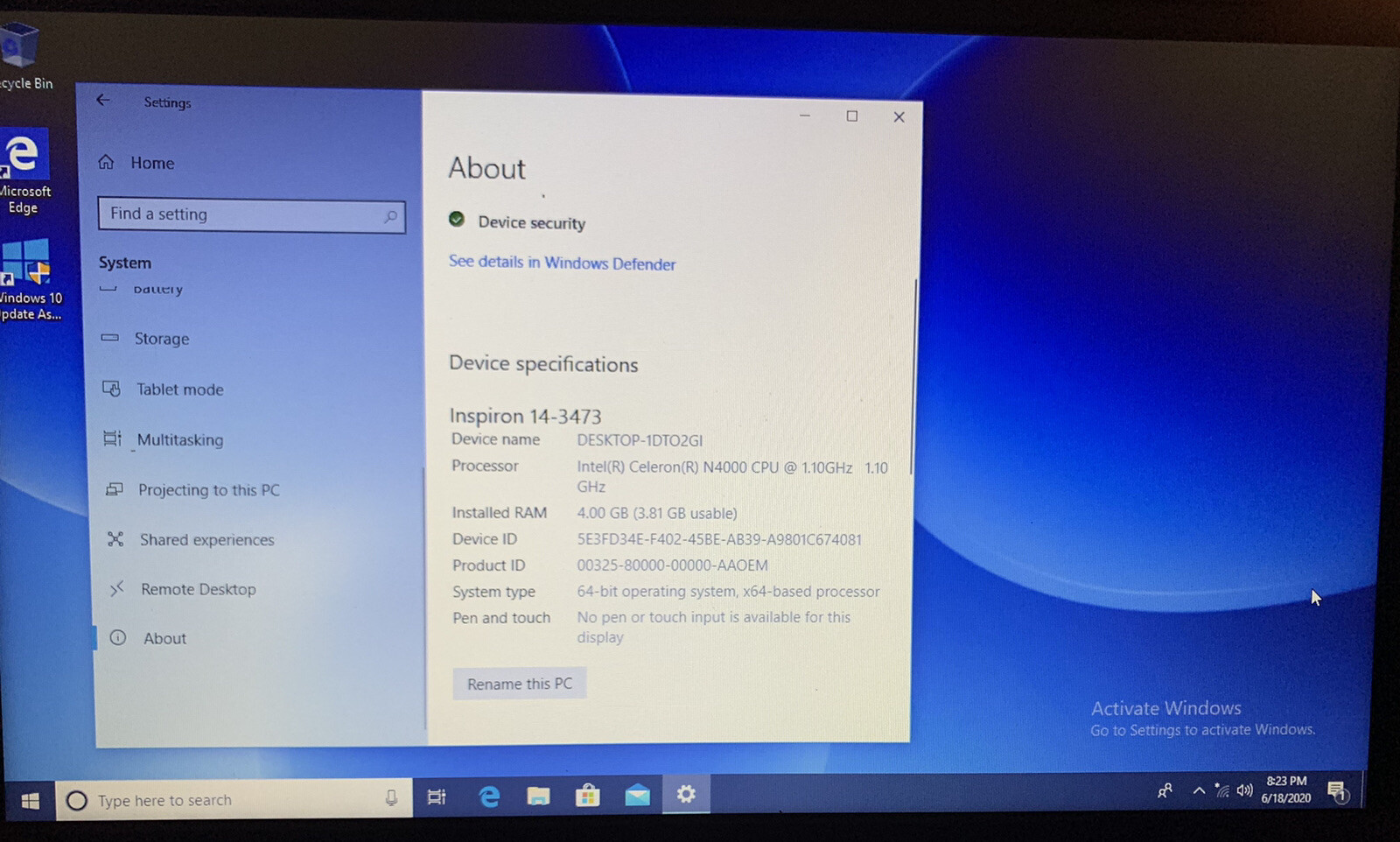 Dell Inspiron 14-3473 14-in HD Intel Celeron N4000/4GB/32 HHD/ Win 10 Laptop Com