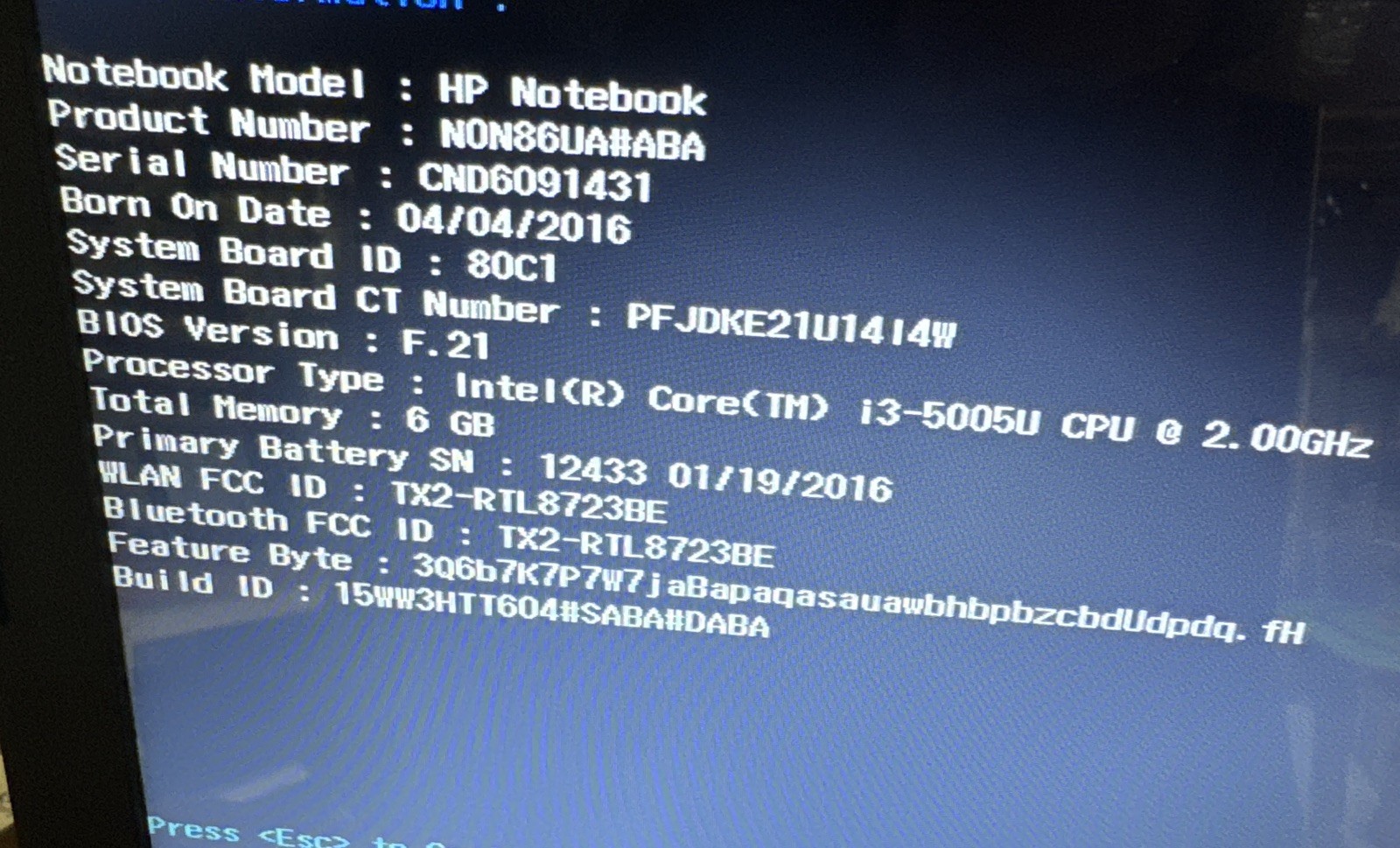 HP 15-ac163nr 15″ Notebook – Intel i3-5005U @ 2.00GHz, 6GB Ram, NO HD