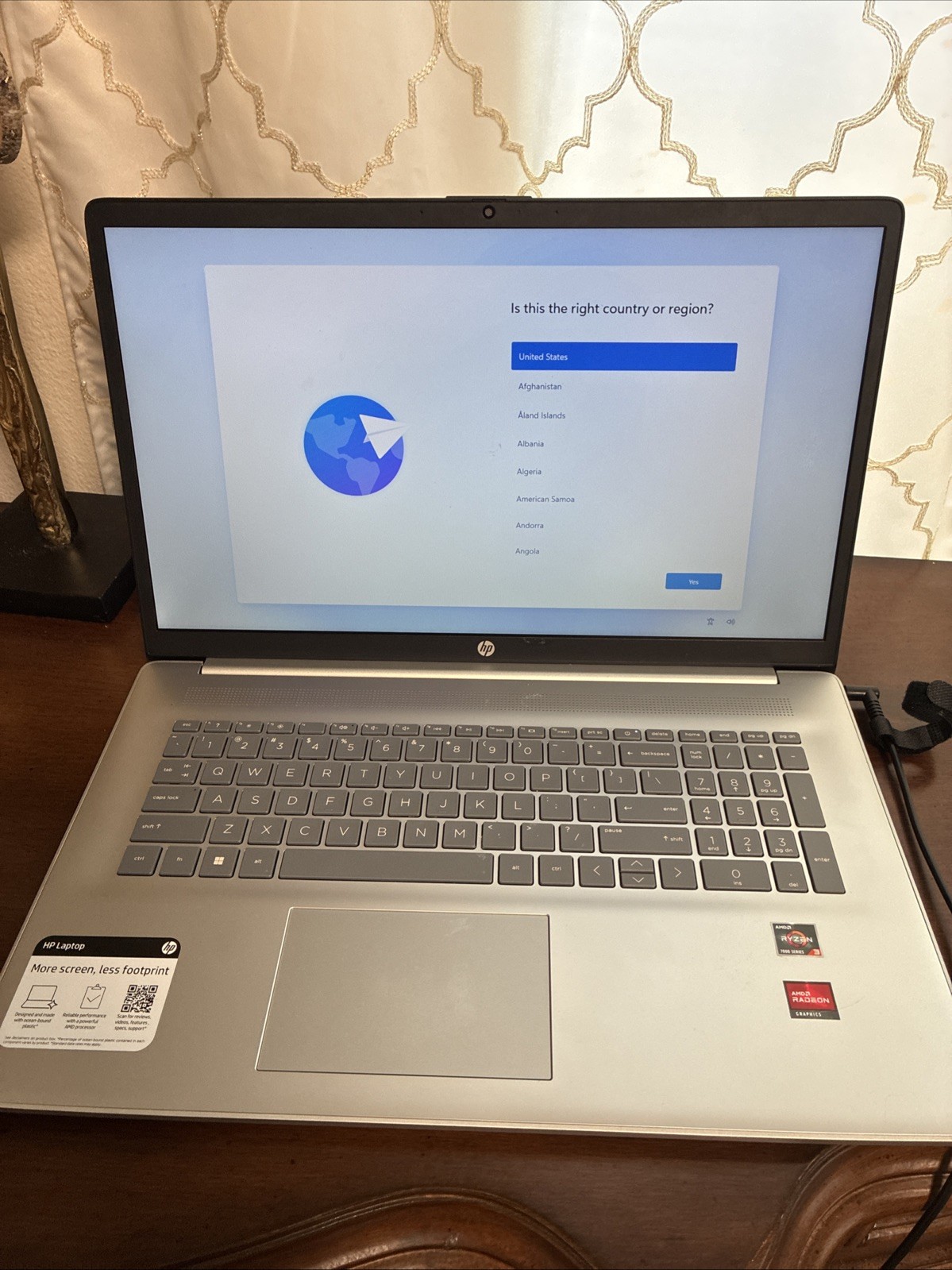 HP 17” Laptop Ryzen 3 7320U 8GB RAM 256GB SSD Windows 11 Home w/ Charger