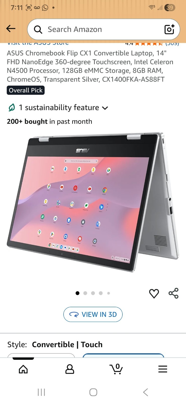 ASUS Chromebook Flip CX1 14″ FHD Touch 2-in-1 Celeron N4500 8GB 128GB