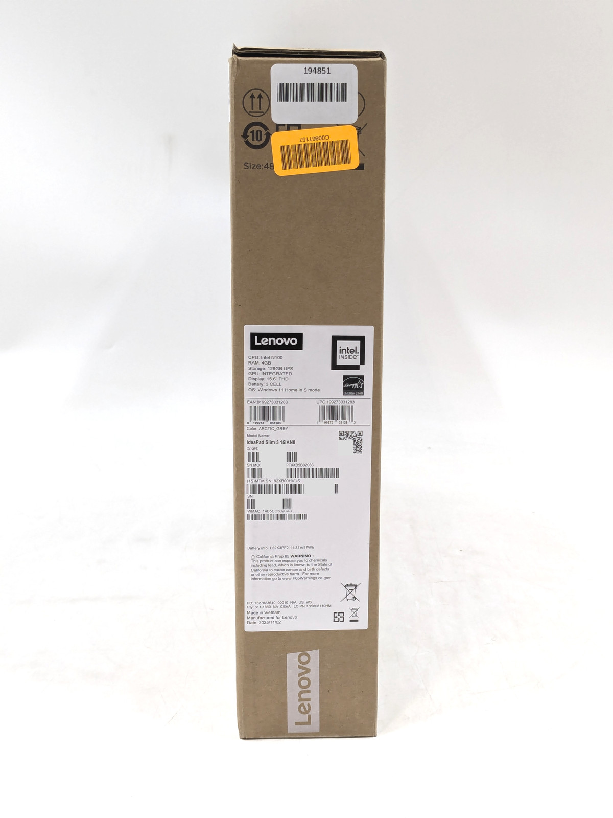 Lenovo IdeaPad Slim 3 15IAN8 15.6″ Intel N100 4GB DDR5 128GB UFS Windows 11 HS